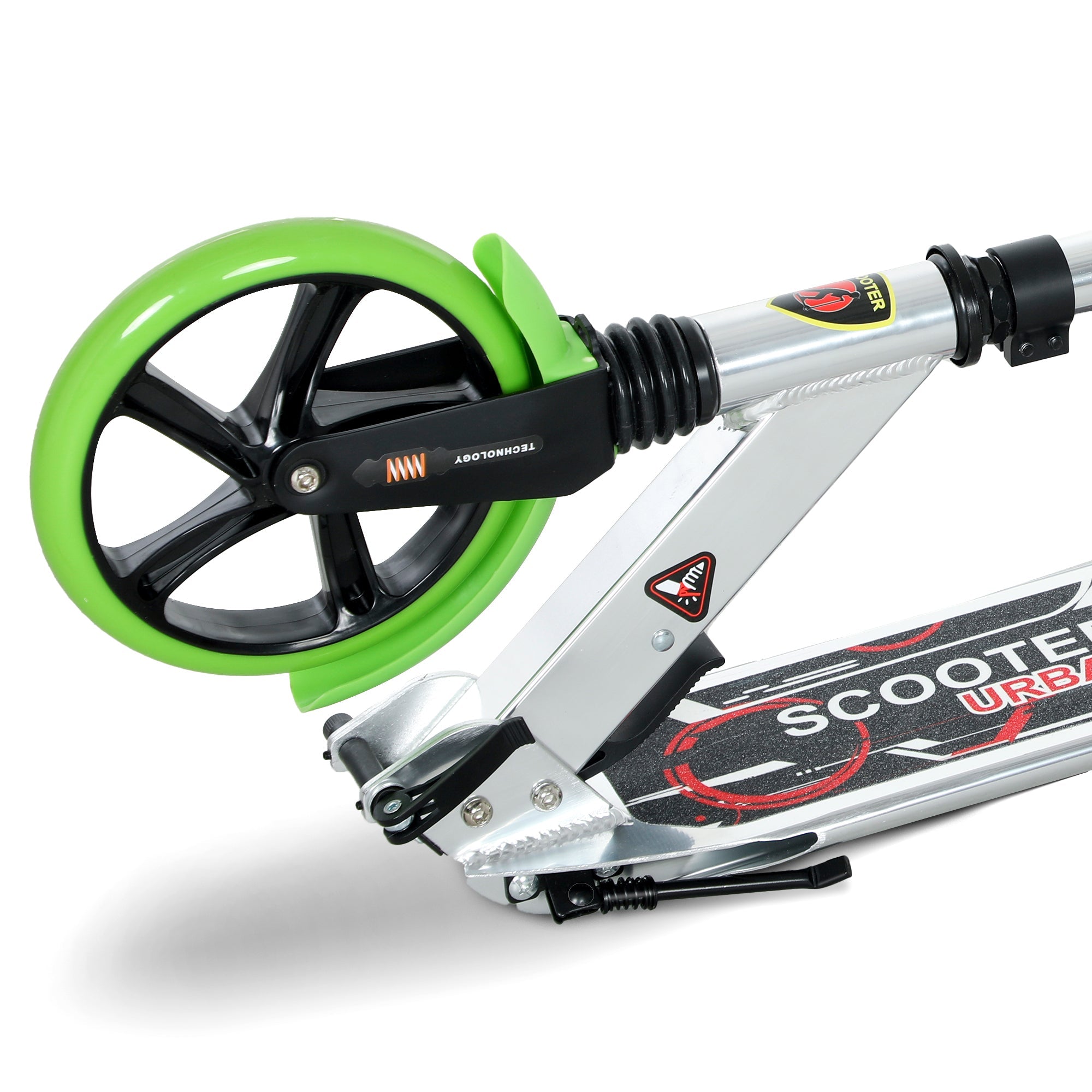 HOMCOM Folding Kick Scooter, Adjustable Ride On Scooter with 200mm Big Wheels and Double Shock Absorption, Urban Scooter for 14+ Teens Adult, Green