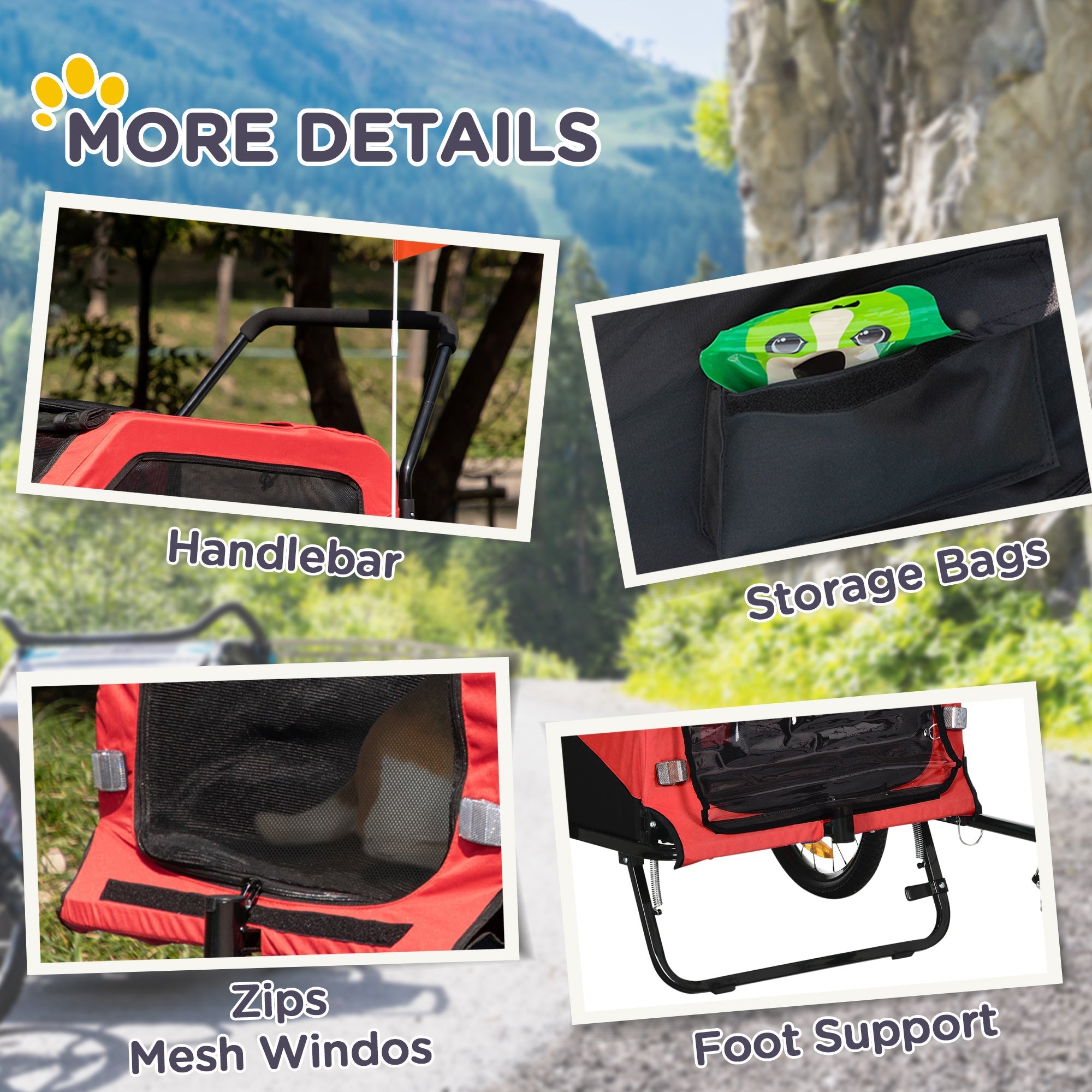 PawHut 2 in 1 Dog Bike Trailer Pet Stroller for Large Dogs with Hitch, 20" Wheels, Pet Bicycle Cart Trolley Carrier for Travel, Red