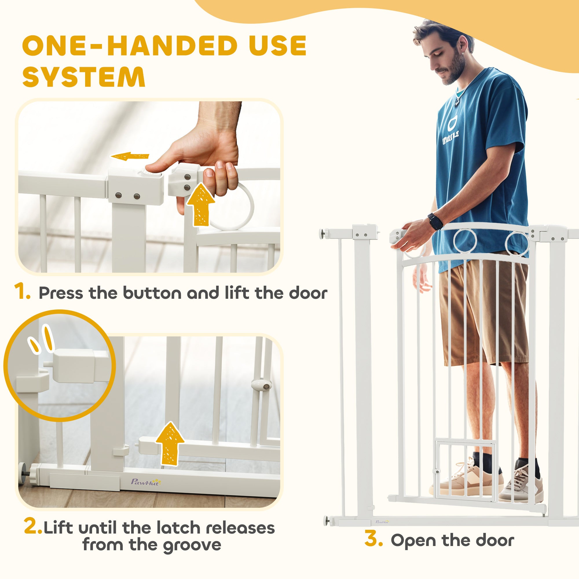 PawHut 106cm Tall Dog Gate with Cat Door, 7cm and 14cm Extensions, for Stairs, Doorways, 76-104cm Width