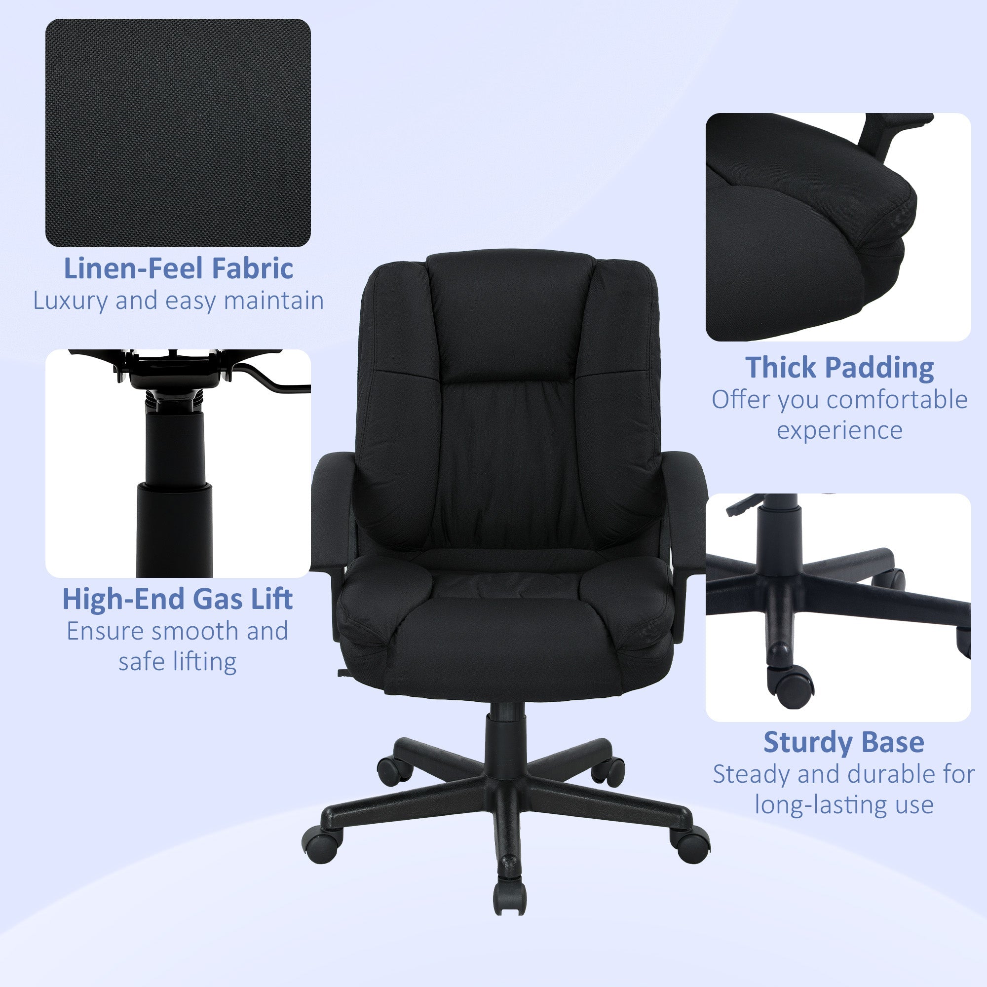 HOMCOM Linen-Look Padded Office Chair - Black