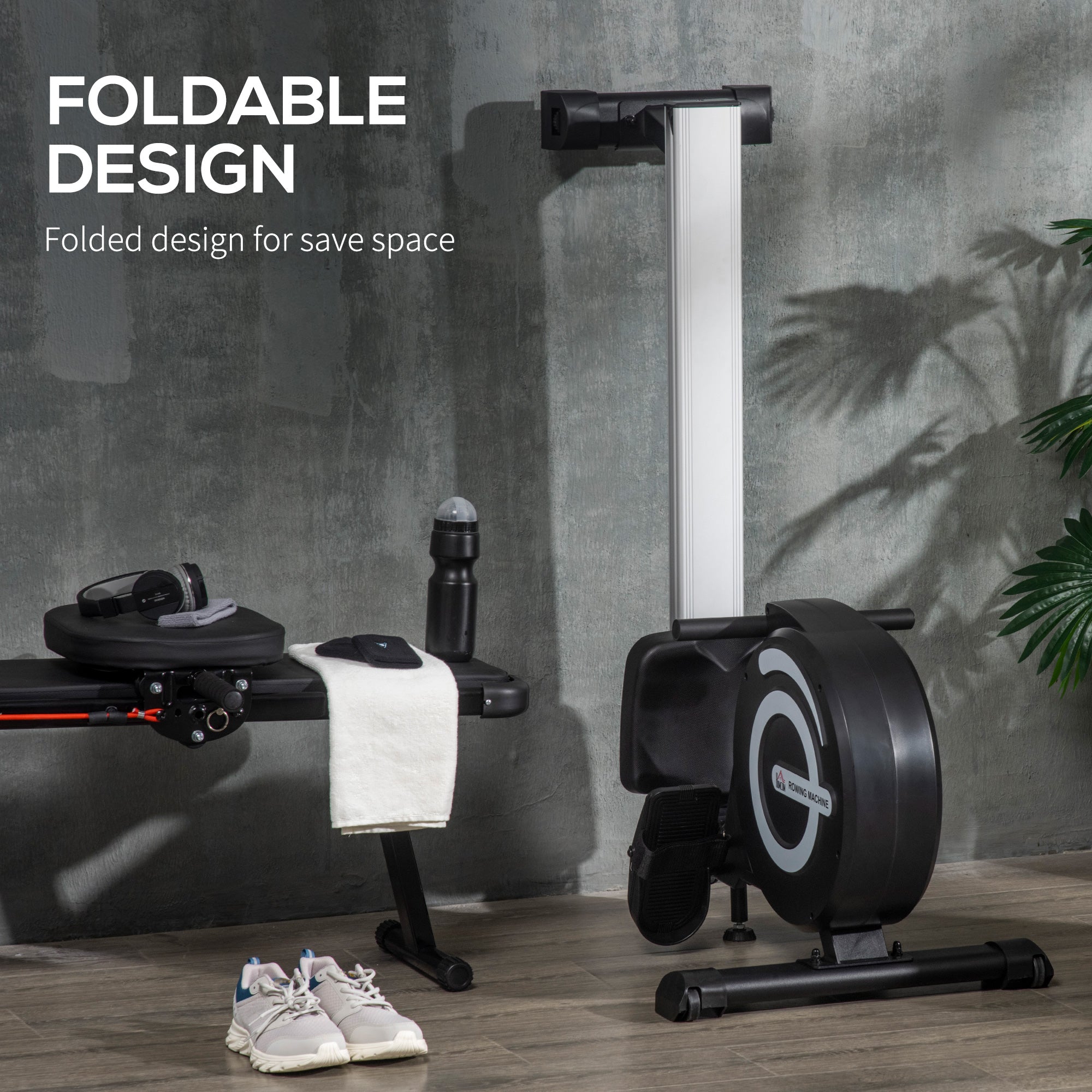 HOMCOM Folding Rowing Machine, Magnetic Rower Machine with 8 Levels Quiet Resistance, LCD Monitor, Wheels, Aluminium Slide Rail and Vertical Storage, for Home Gym Cardio Training