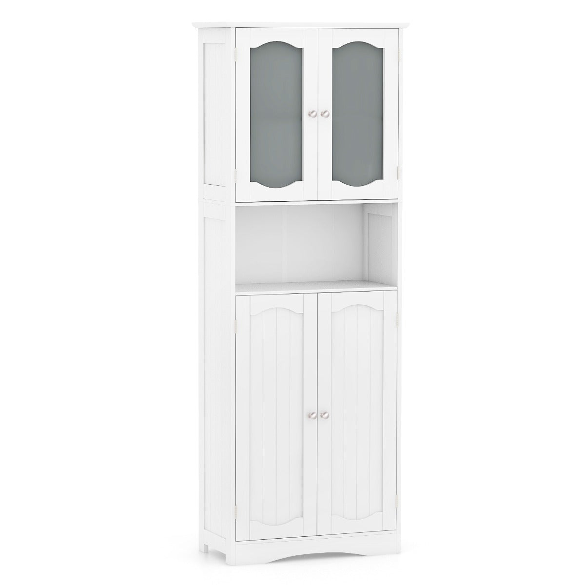 Tempered Glass Door Pantry Cabinet with 3-Position Adjustable Shelves-White