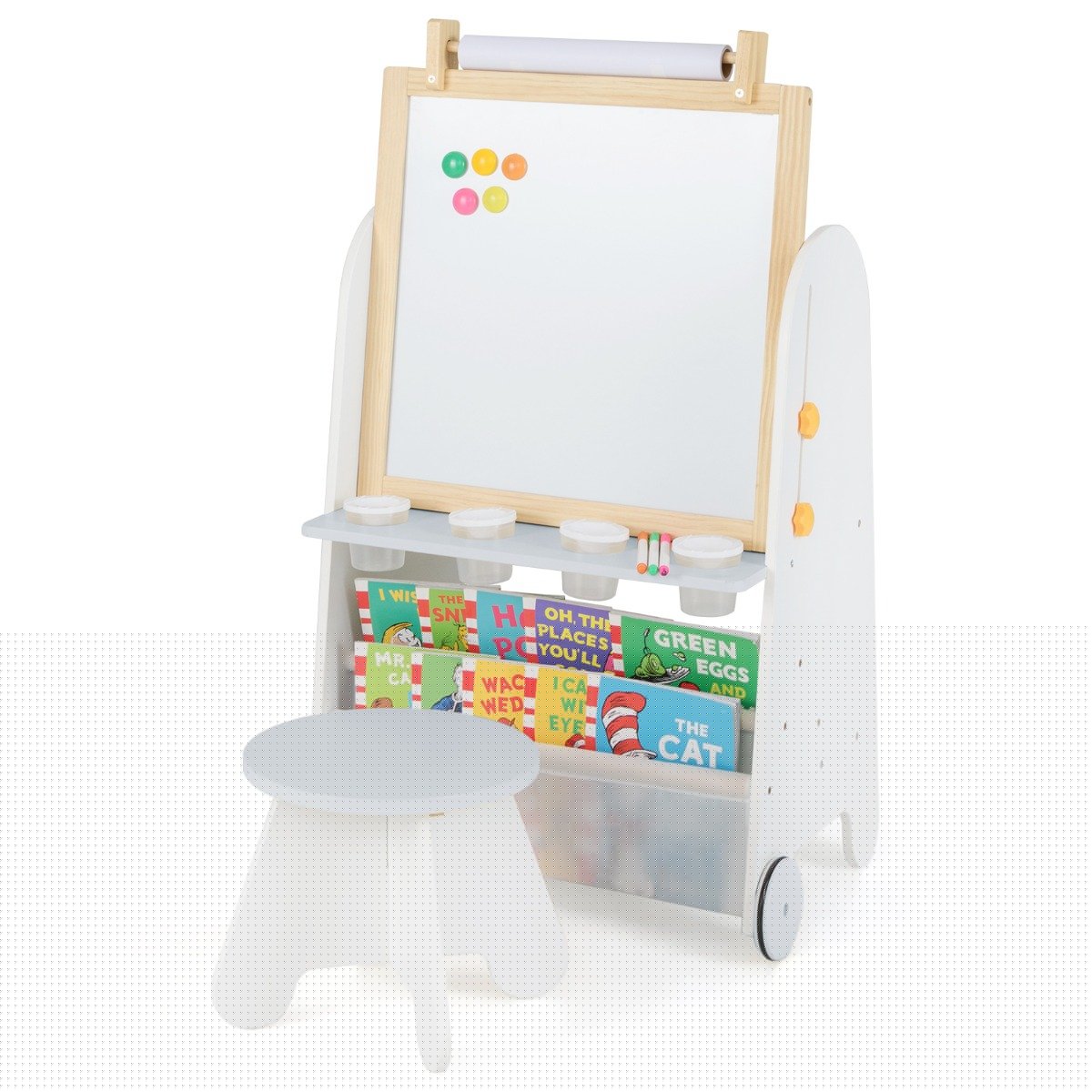 4-in-1 Toddler Activity Table Set with Magnetic Whiteboard and Bookshelves-Grey