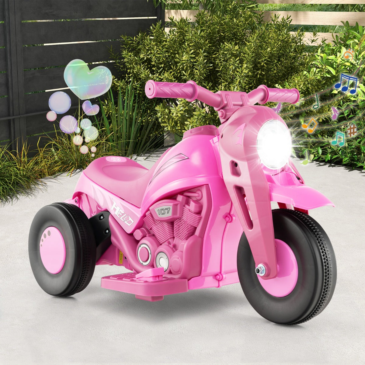 6V Electric Kid Ride on Motorcycle with Bubble Maker-Pink