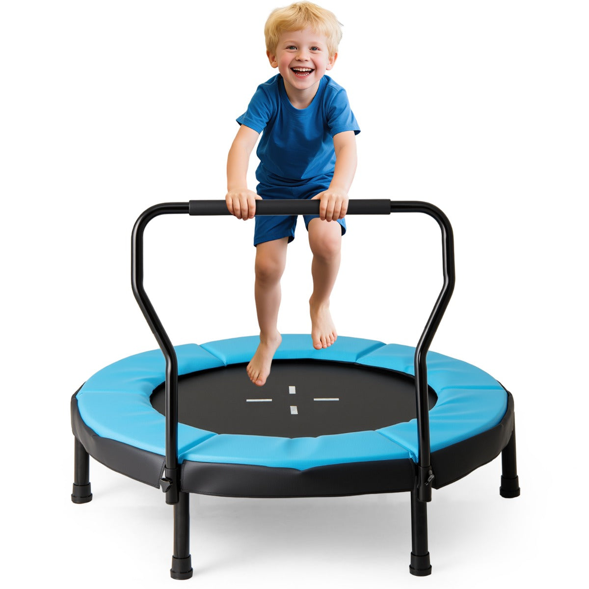 Trampoline for Kids Indoor Outdoor Fitness Trampoline with Handlebar-Blue