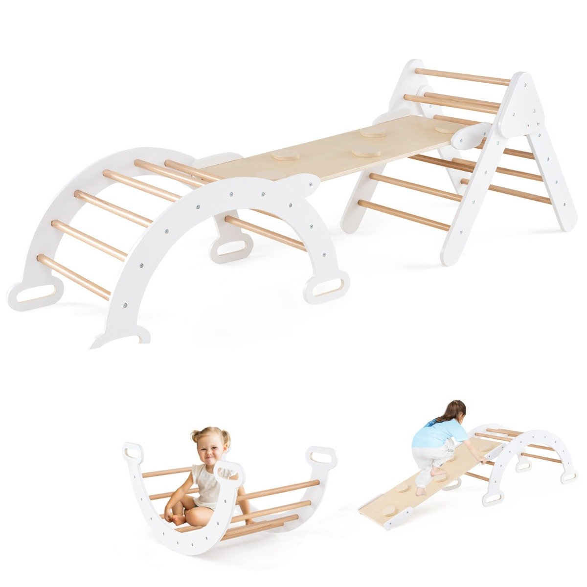 5-in-1 Triangle Climbing Toys with Arch Ramp for 1+ Years Old-White