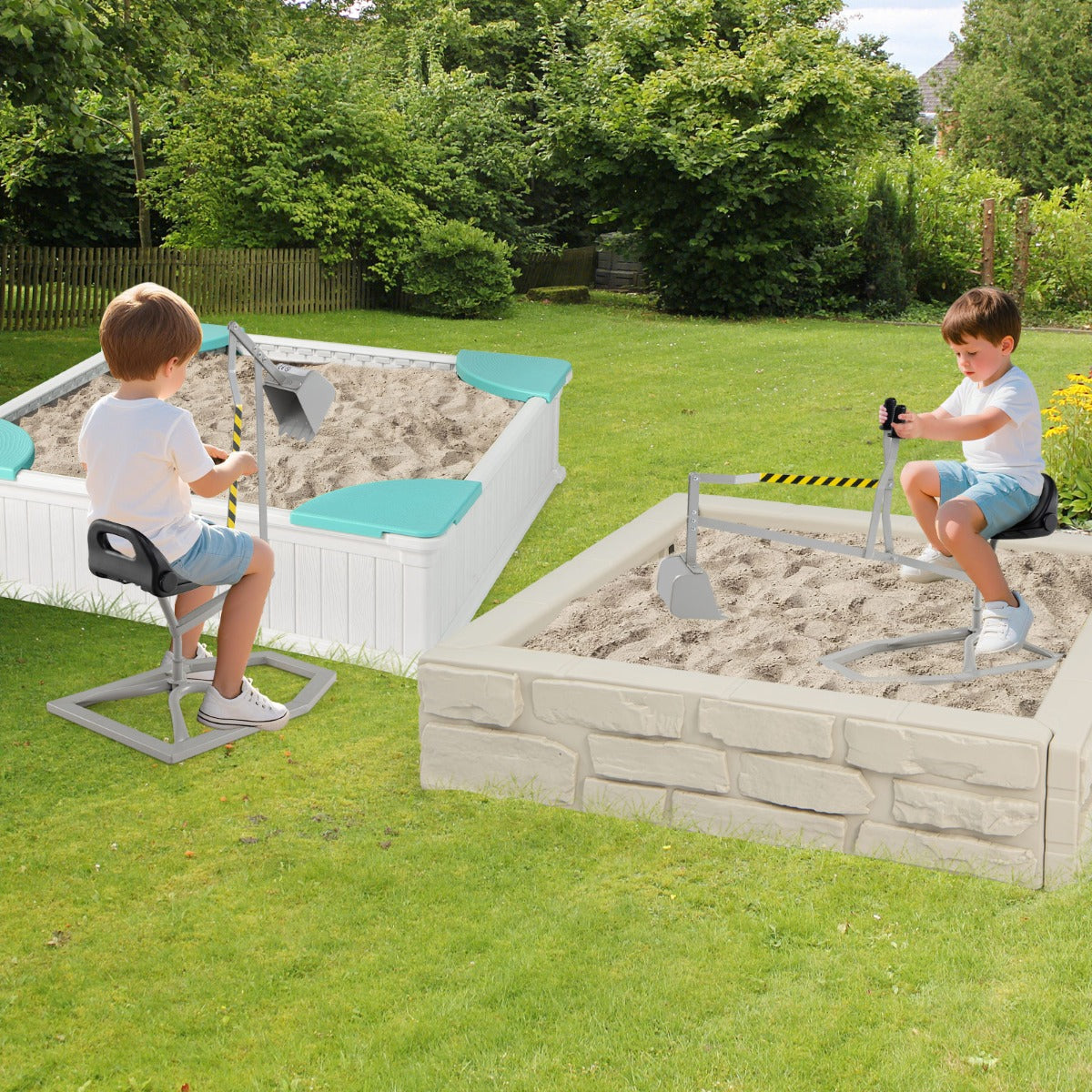 Kids Sand Digger Sandbox Toy Rotatable with 2-Handed Controls and Flexible Shovel-Grey