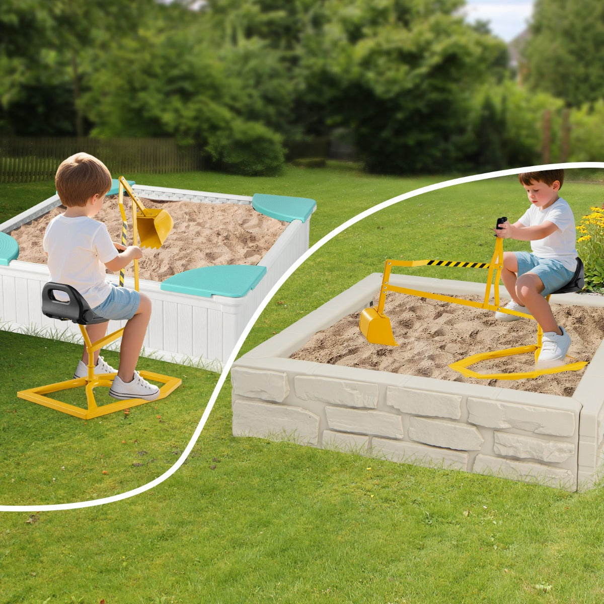 Kids Sand Digger Sandbox Toy Rotatable with 2-Handed Controls and Flexible Shovel-Yellow