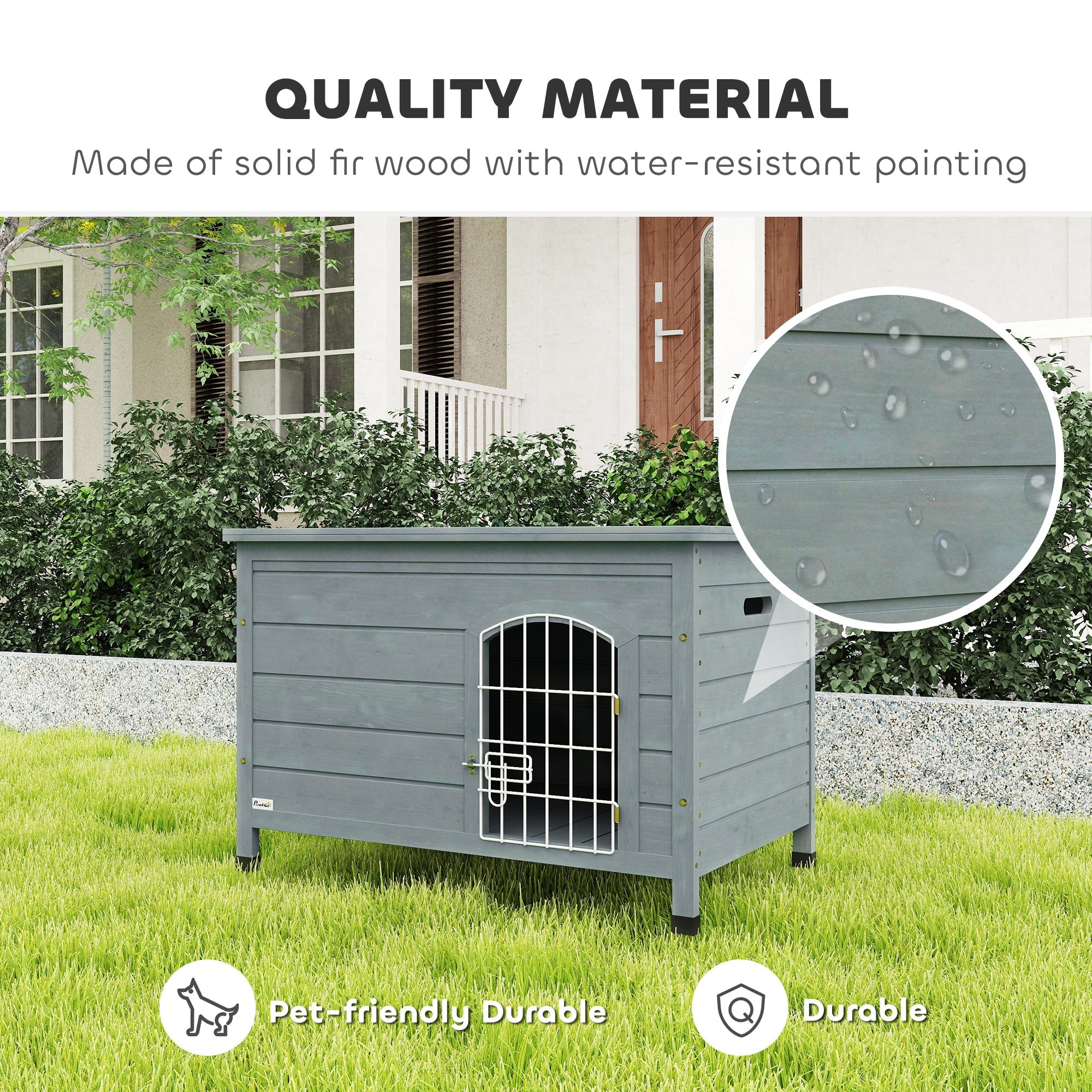 PawHut Wooden Dog House with Removable Bottom, Wire Door, Openable Top, Pet Shelter for Small Dog, 80 x 55 x 53.5cm, Dark Grey