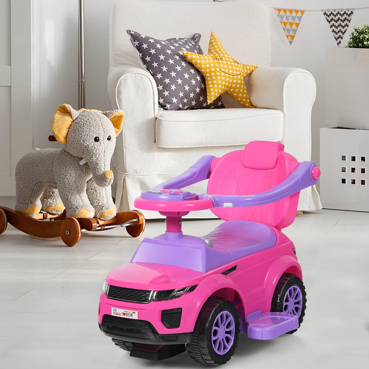 3 in 1 Ride on Push Car Stroller Sliding Walking Car-Pink