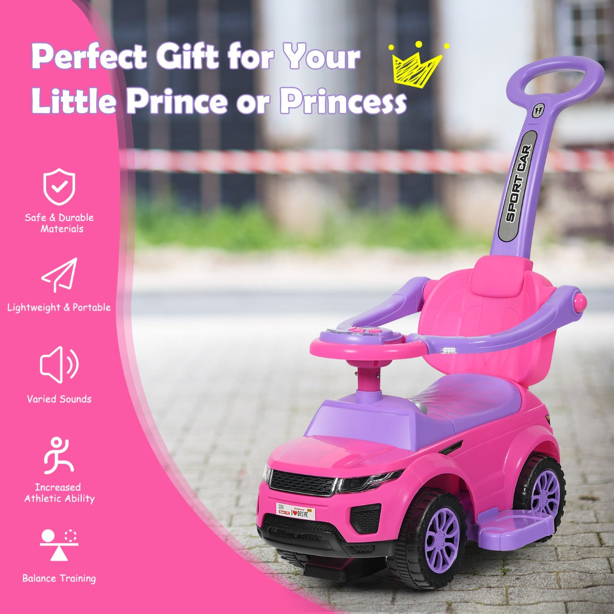 3 in 1 Ride on Push Car Stroller Sliding Walking Car-Pink