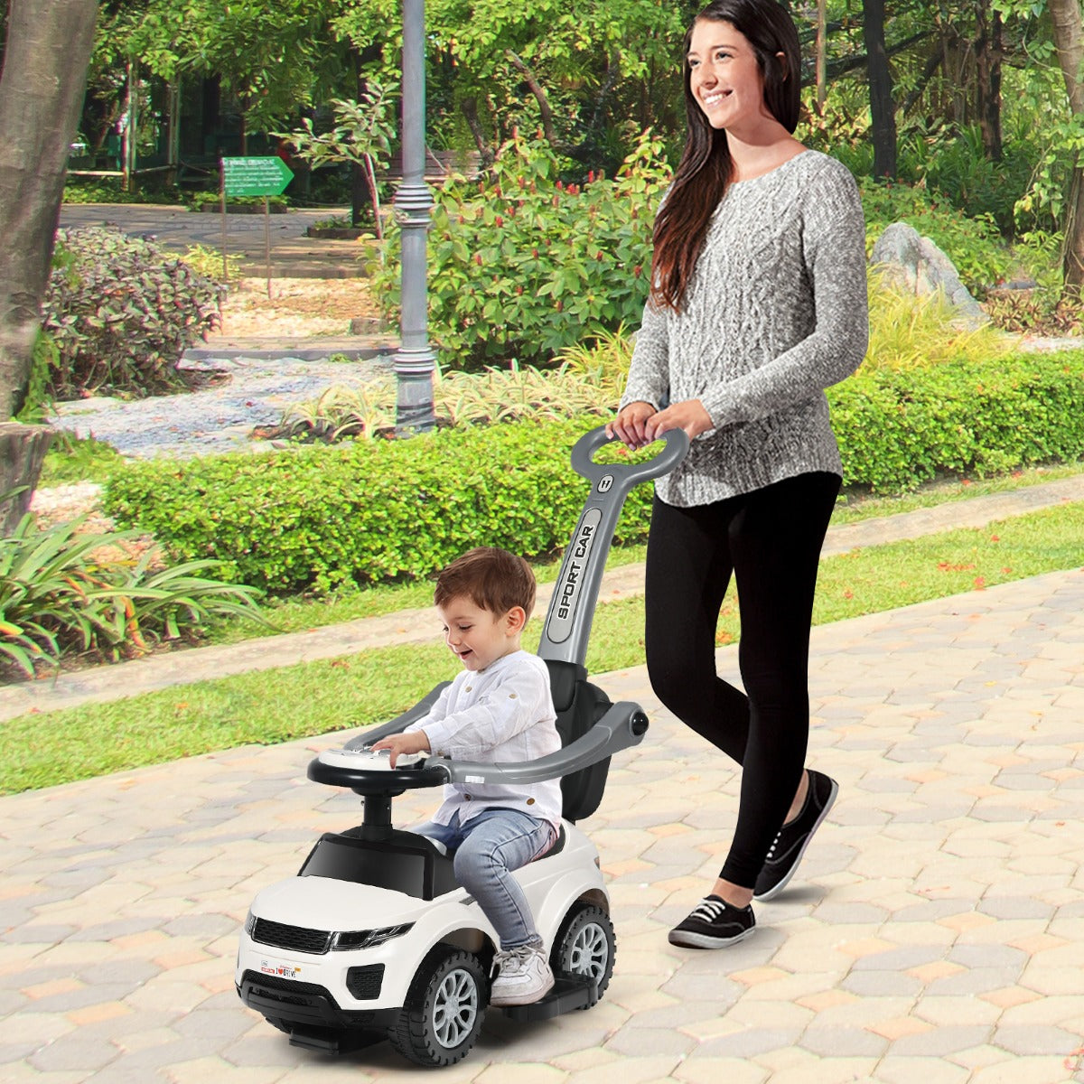 3 in 1 Ride on Push Car Stroller Sliding Walking Car-White