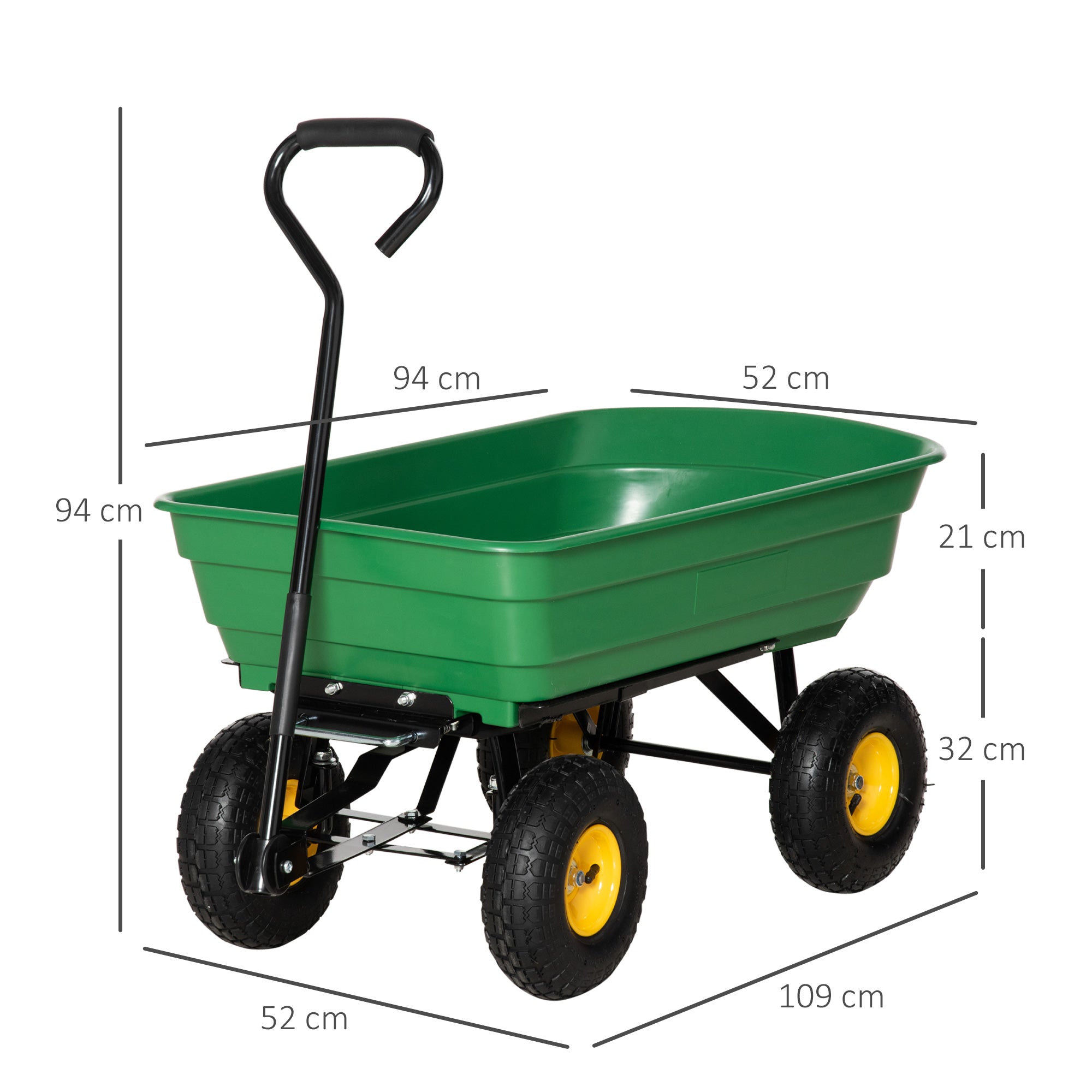 Outsunny 75 Litre Large Garden Cart, Tipping Wheelbarrows Heavy Duty Garden Dump Trolley 200kg Capacity for Festivals, Tools, Plants, Logs - Green