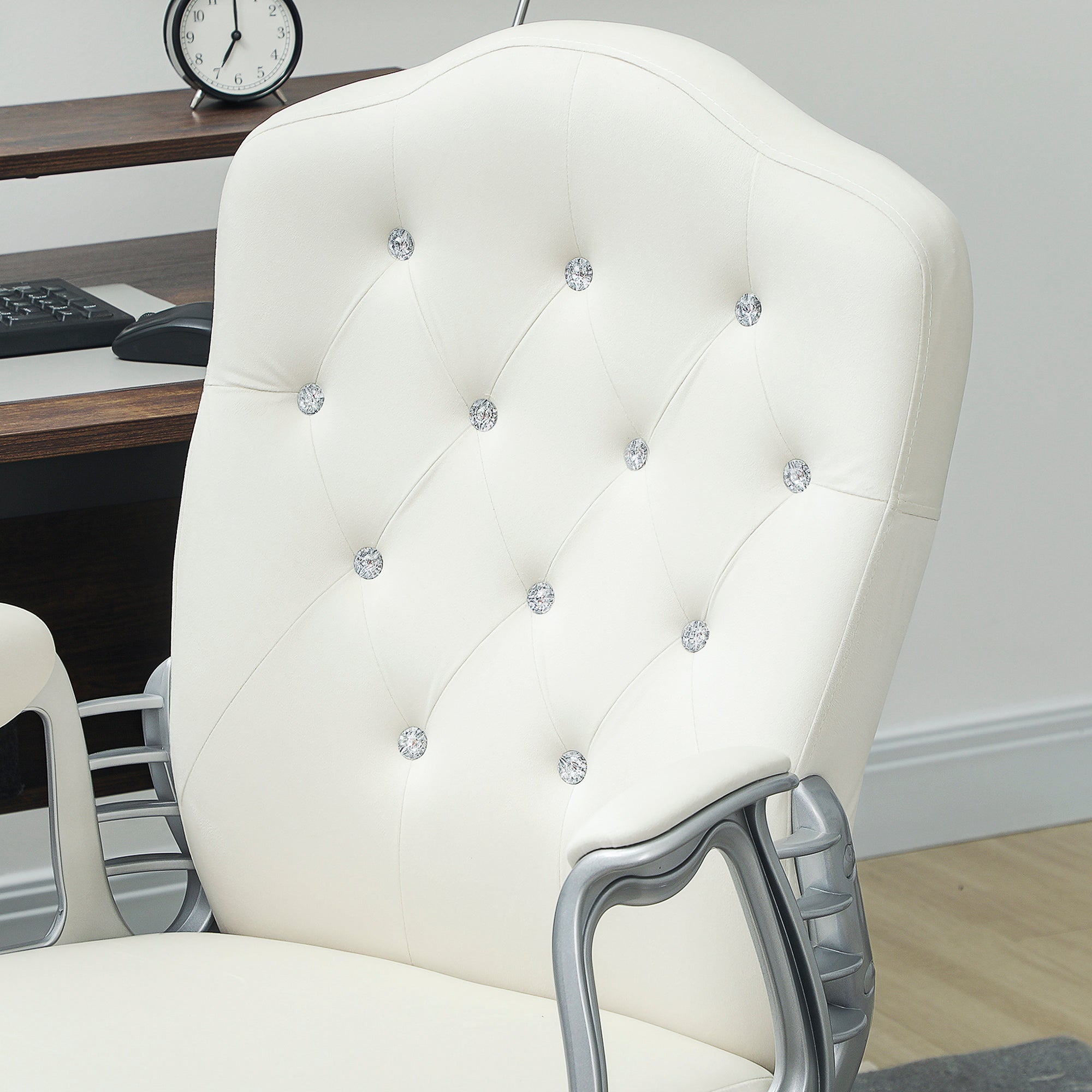 Vinsetto Velvet-Feel Work Chair, with Diamante Back - Cream