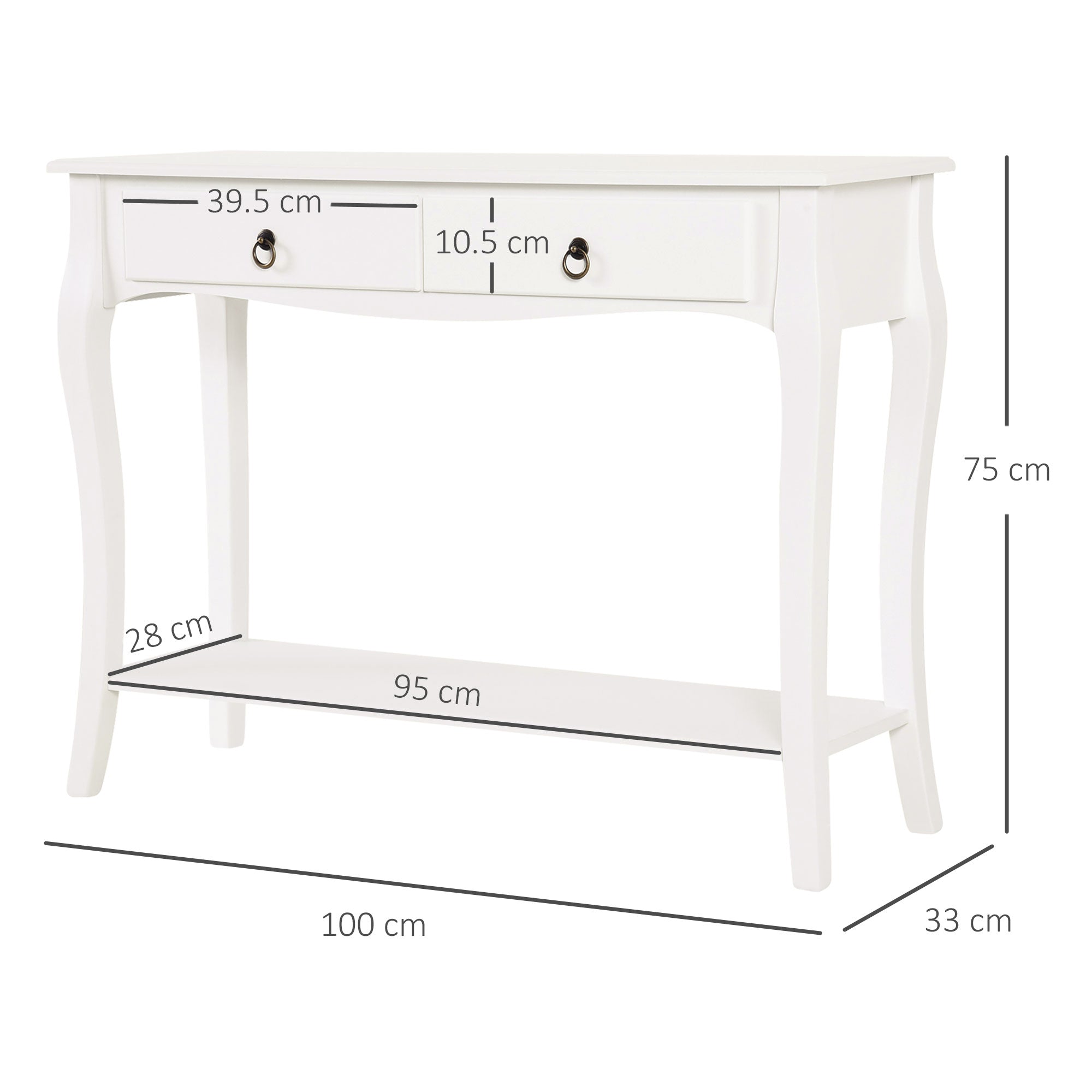 HOMCOM Console Table Modern Sofa Side Desk with Storage Shelves Drawers for Living Room Entryway Bedroom Ivory White