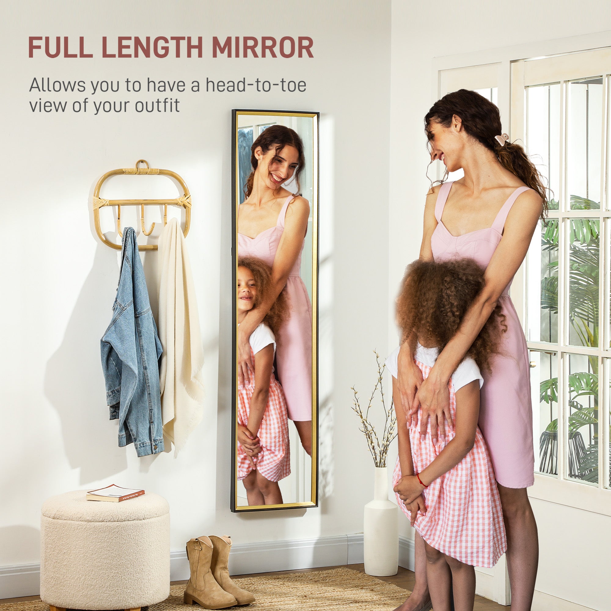 HOMCOM 157 x 37cm Elegant Full-Length Mirror - Black/Gold-Tone