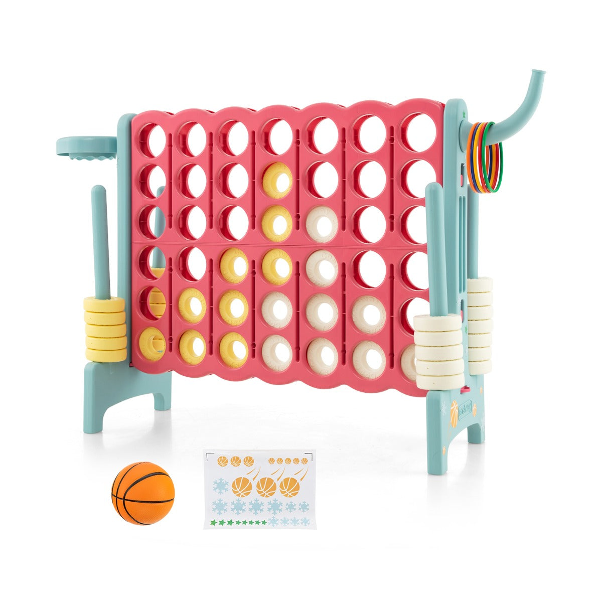 Upgraded 4-to-Score Game Set with Basketball Hoop and Toss Ring for Kids and Adults-Navy