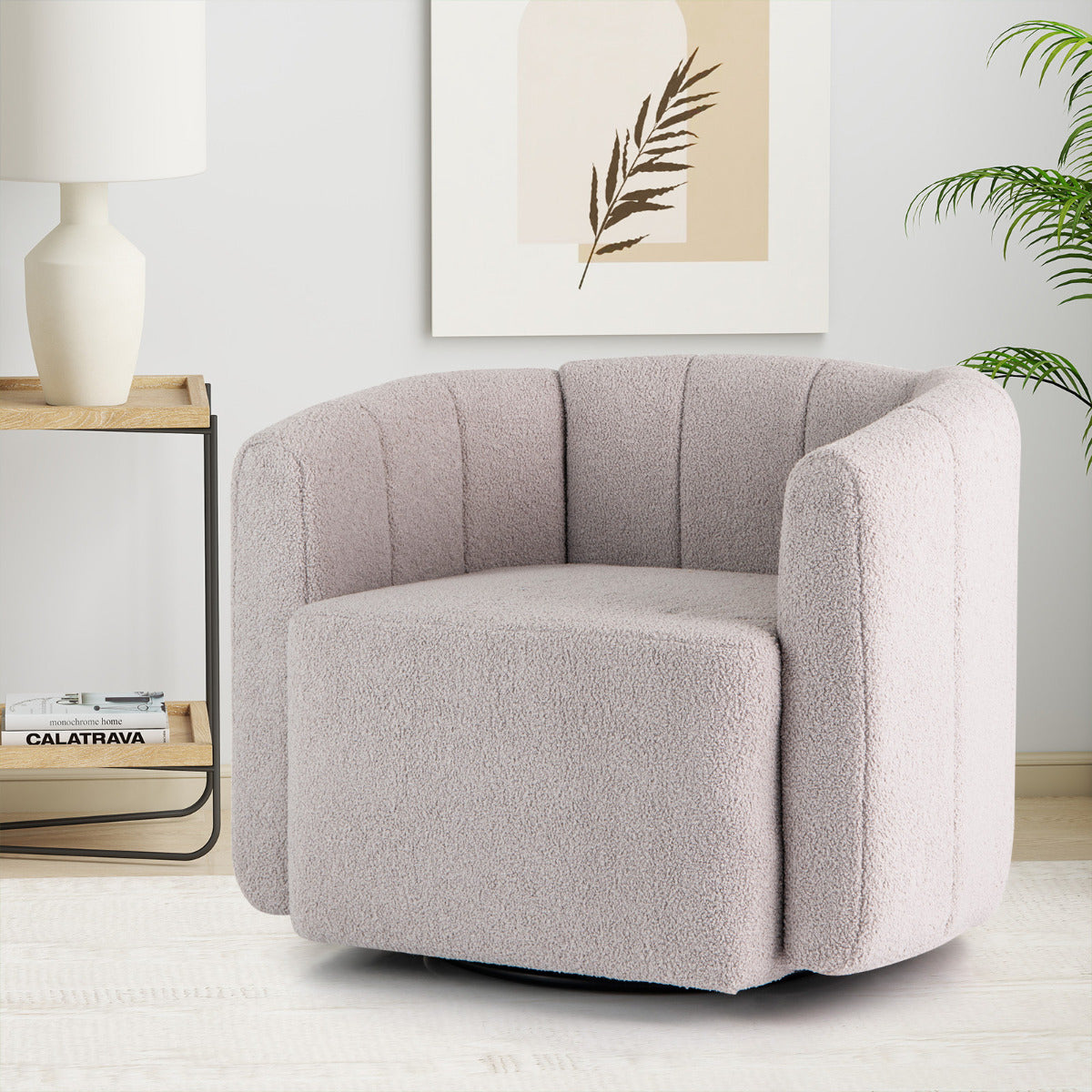 Upholstered Swivel Barrel Chair with Backrest and Armrests-Grey