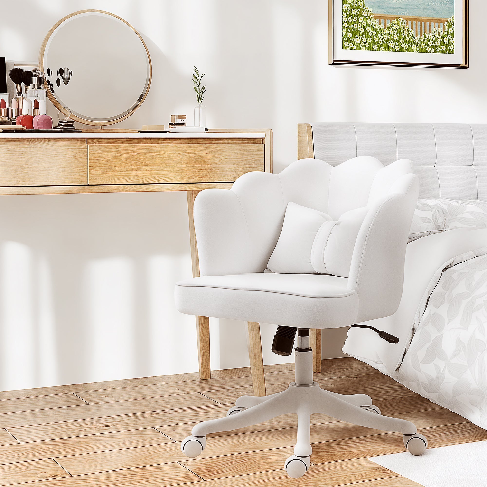 HOMCOM Velvet-Feel Petal Back Office Chair - White