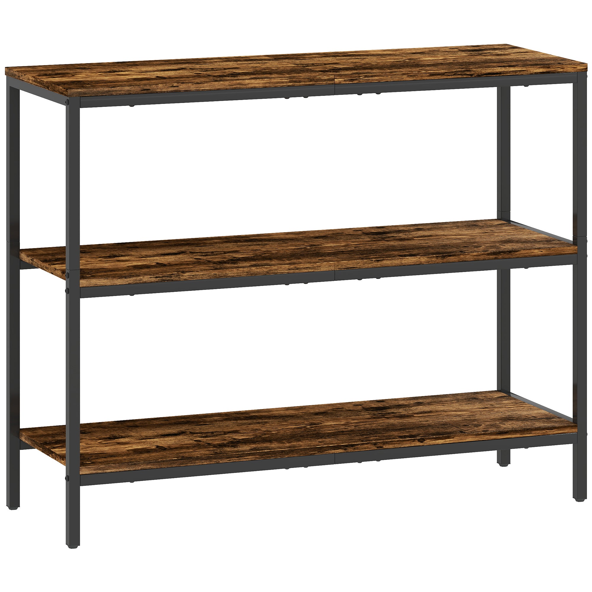 HOMCOM 3-Tier Console Table with Storage Shelves - Rustic Brown