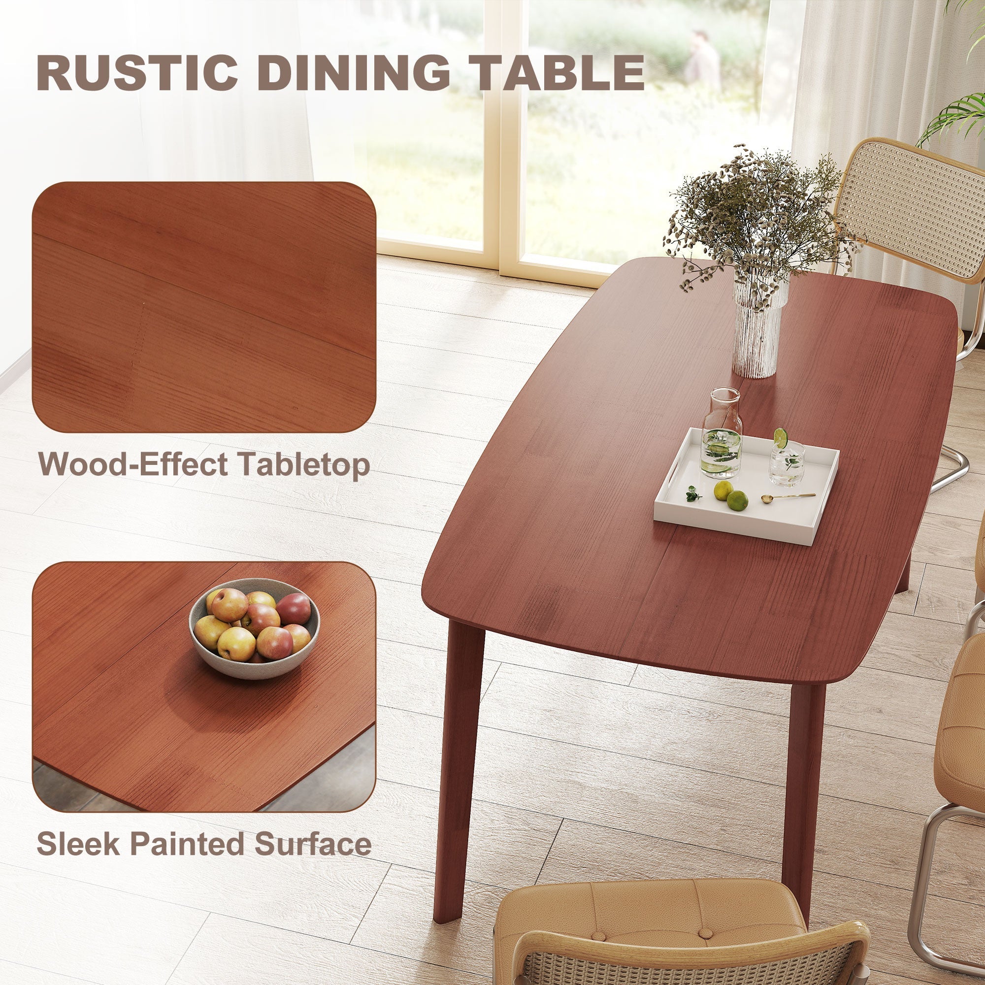 HOMCOM Pine Wood Rectangular Dining Table - Light Brown