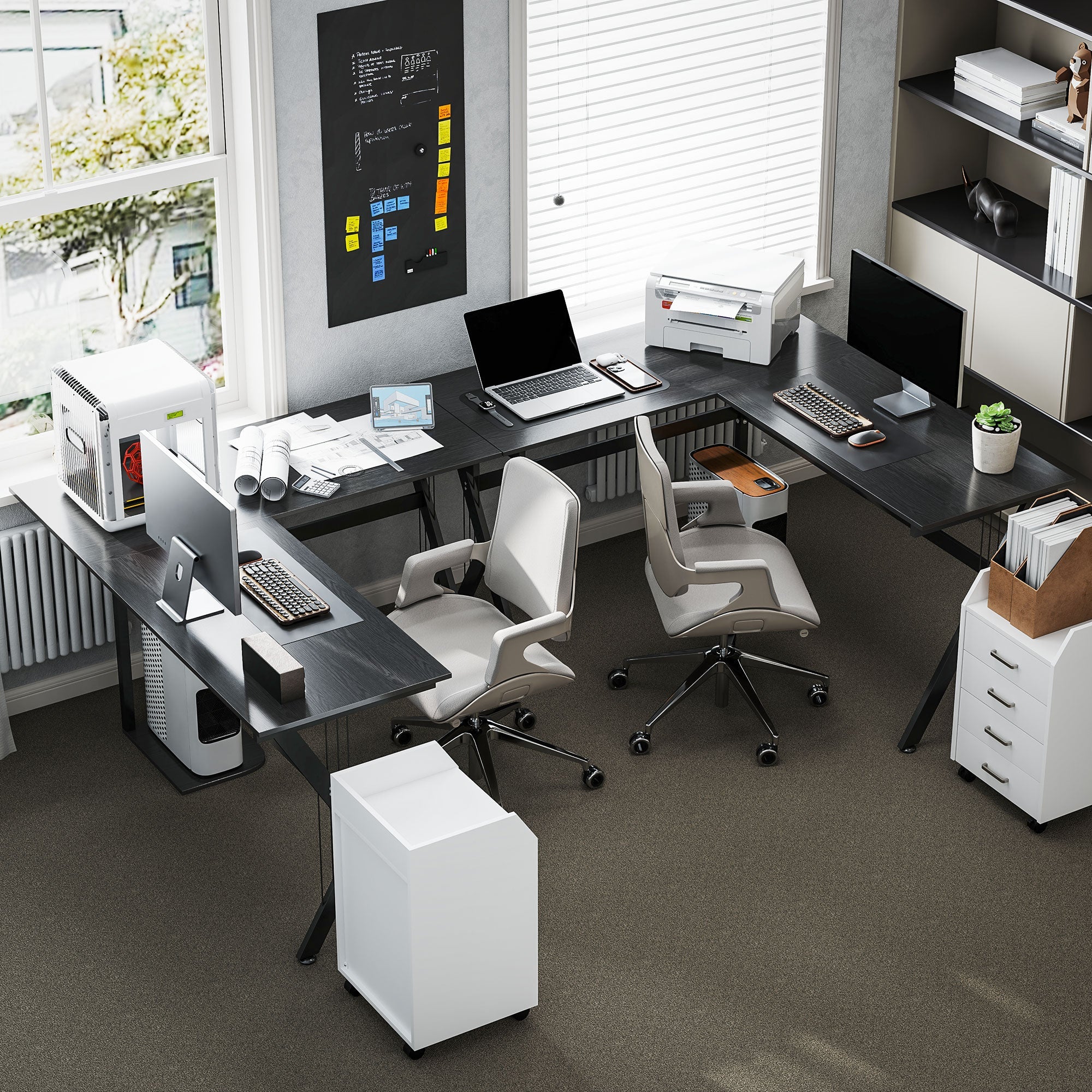 HOMCOM L Shaped Gaming Desk, 155 x 130cm Corner Computer Desk with CPU Stand for Home Office, Study Workstation, Black