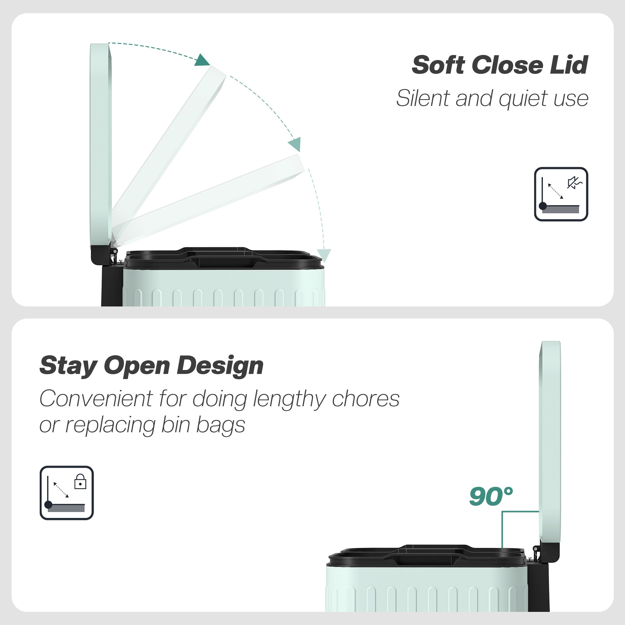 HOMCOM Dual Kitchen Bin, 2 x 20L Double Bin for Recycling and Waste, Fingerprint-proof Pedal Bin with Soft-Close Lid, Removable Inner Buckets, Green