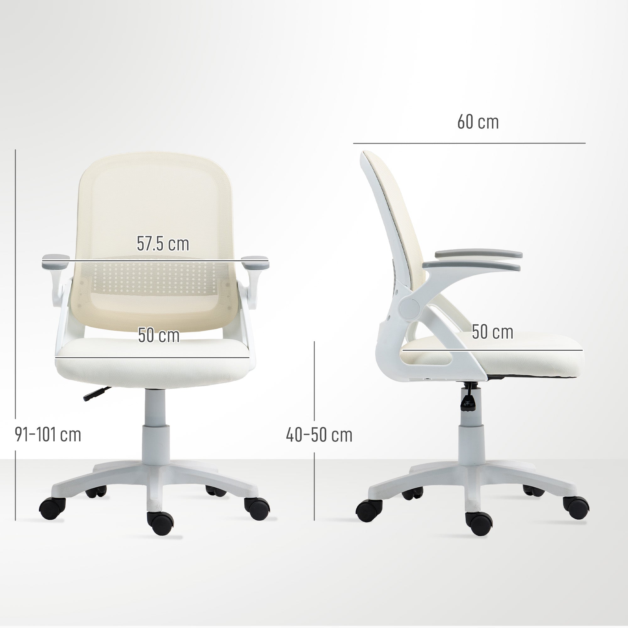 HOMCOM Breathable Mesh Office Chair, Ergonomic Swivel Computer Chair with Flip-up Armrests, Lumbar Back Support for Home/Office, White