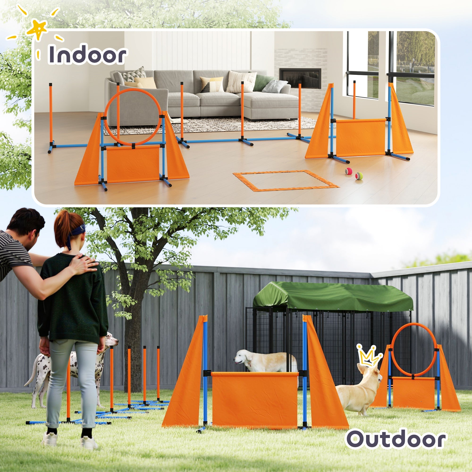PawHut 6-Piece Dog Agility Equipment Set with Weave Poles, Jump Ring, Hurdle, Pause Box, Bag, Orange