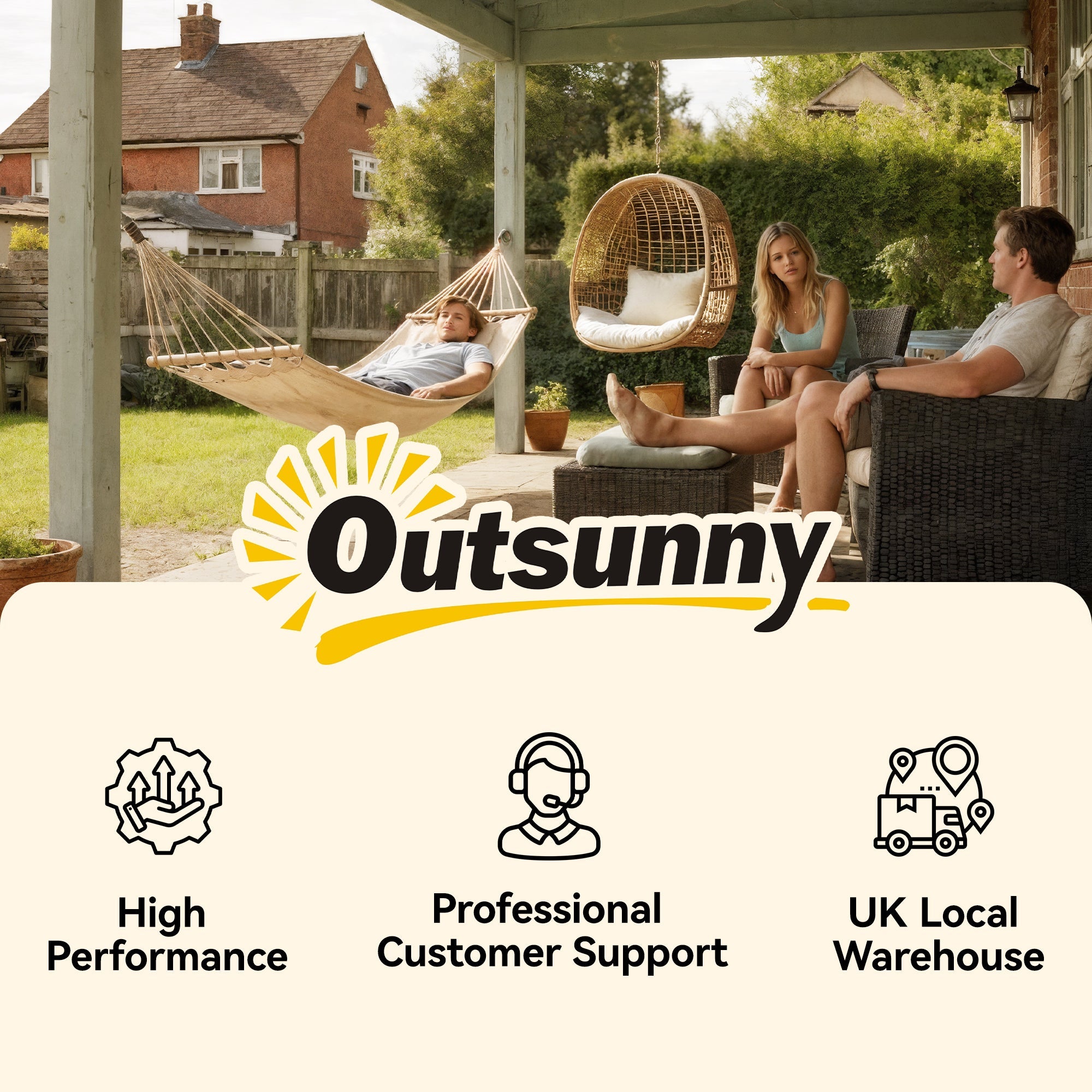 Outsunny Outdoor Garden Hammock with Wooden Stand Swing Hanging Bed for Patio White