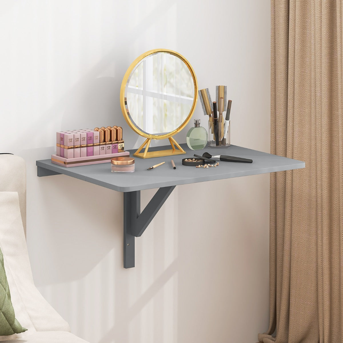 80 x 60 cm Wall Mounted Folding Table Drop-Leaf Floating Writing Desk-Grey