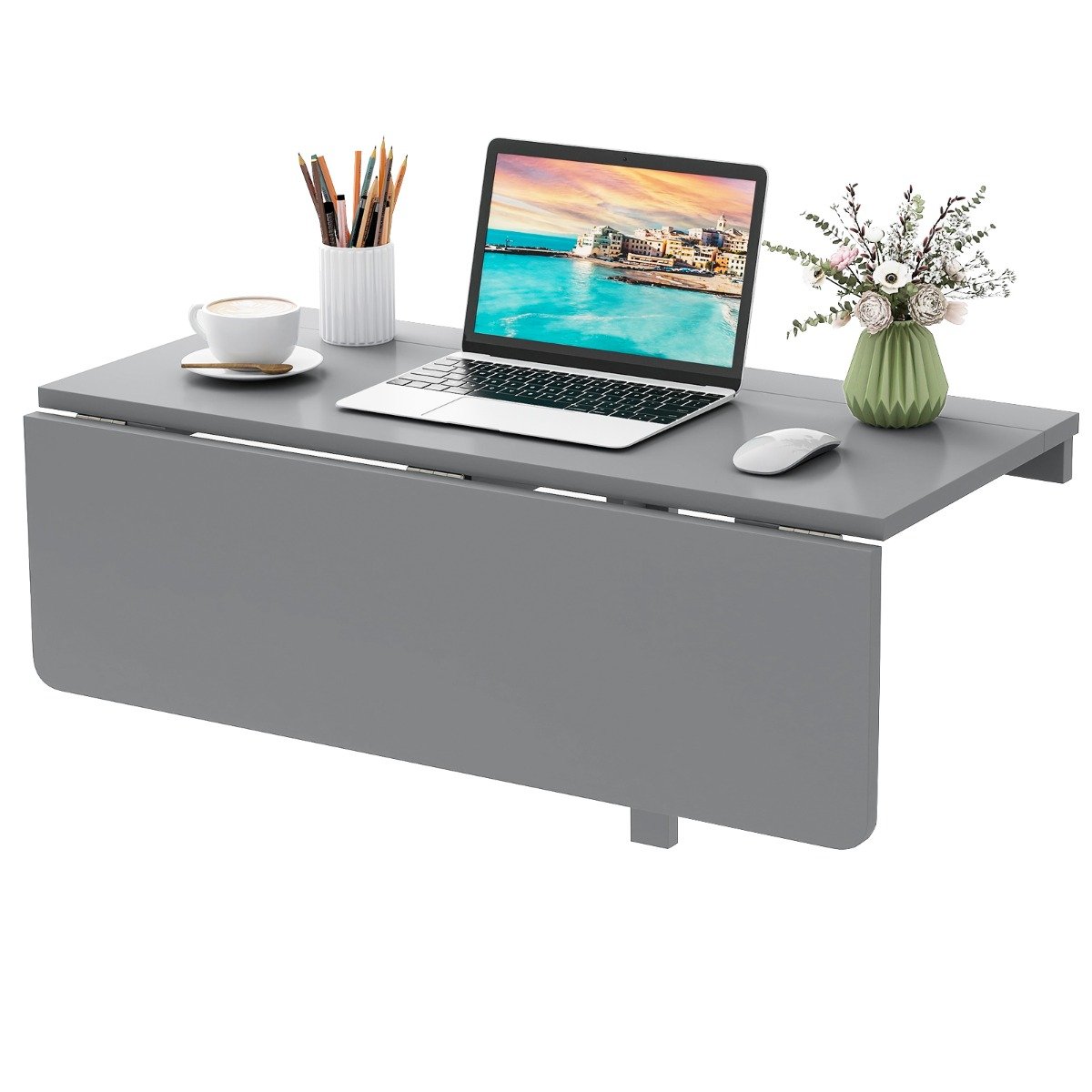 80 x 60 cm Wall Mounted Folding Table Drop-Leaf Floating Writing Desk-Grey