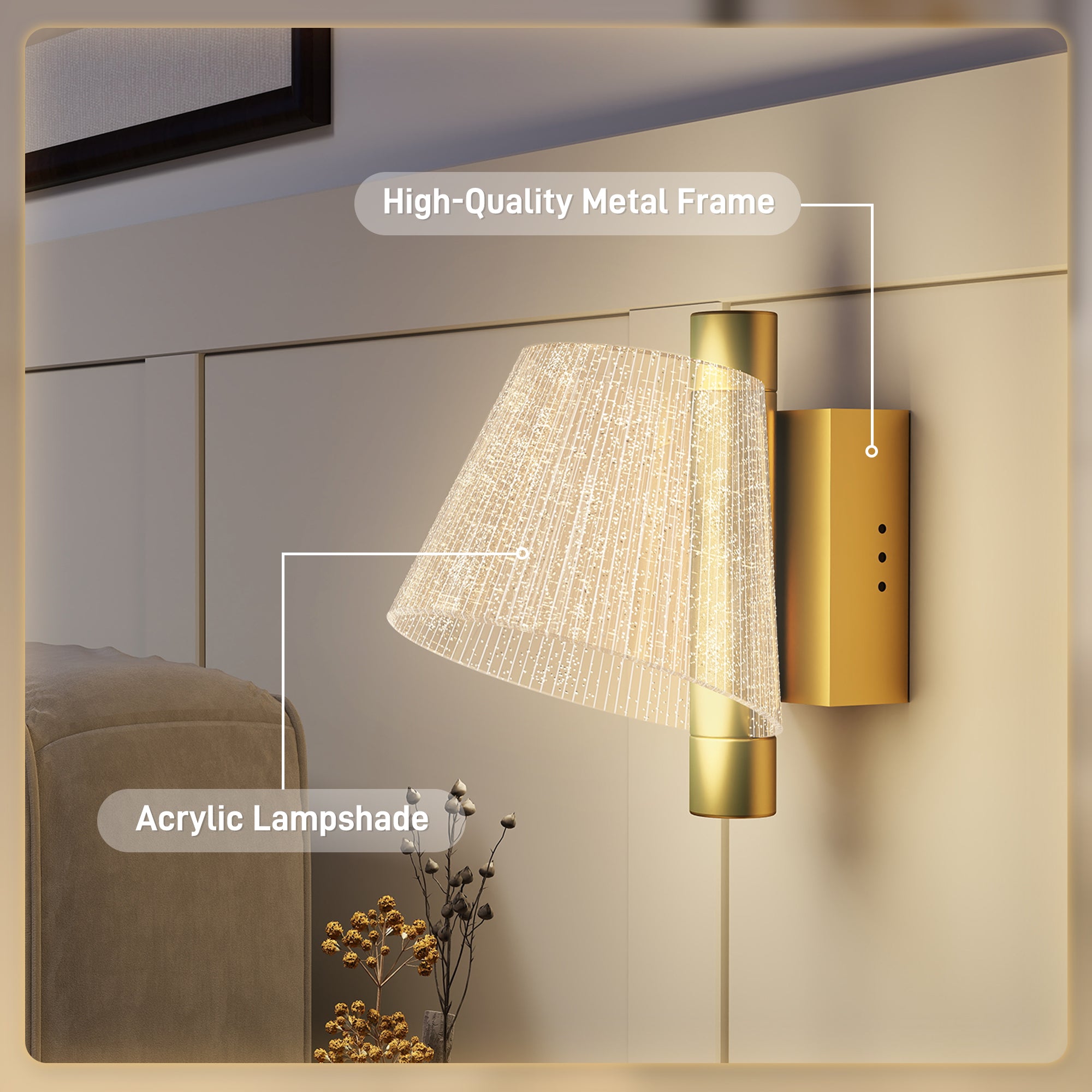 HOMCOM Led Wall Lamp 2 Pack, 5W Modern Indoor Starry Wall Light, Colour Temperature Adjustable 3000K/4000K/6500K, for Bedroom, Living Room, Hallway, Stairs, Gold Tone