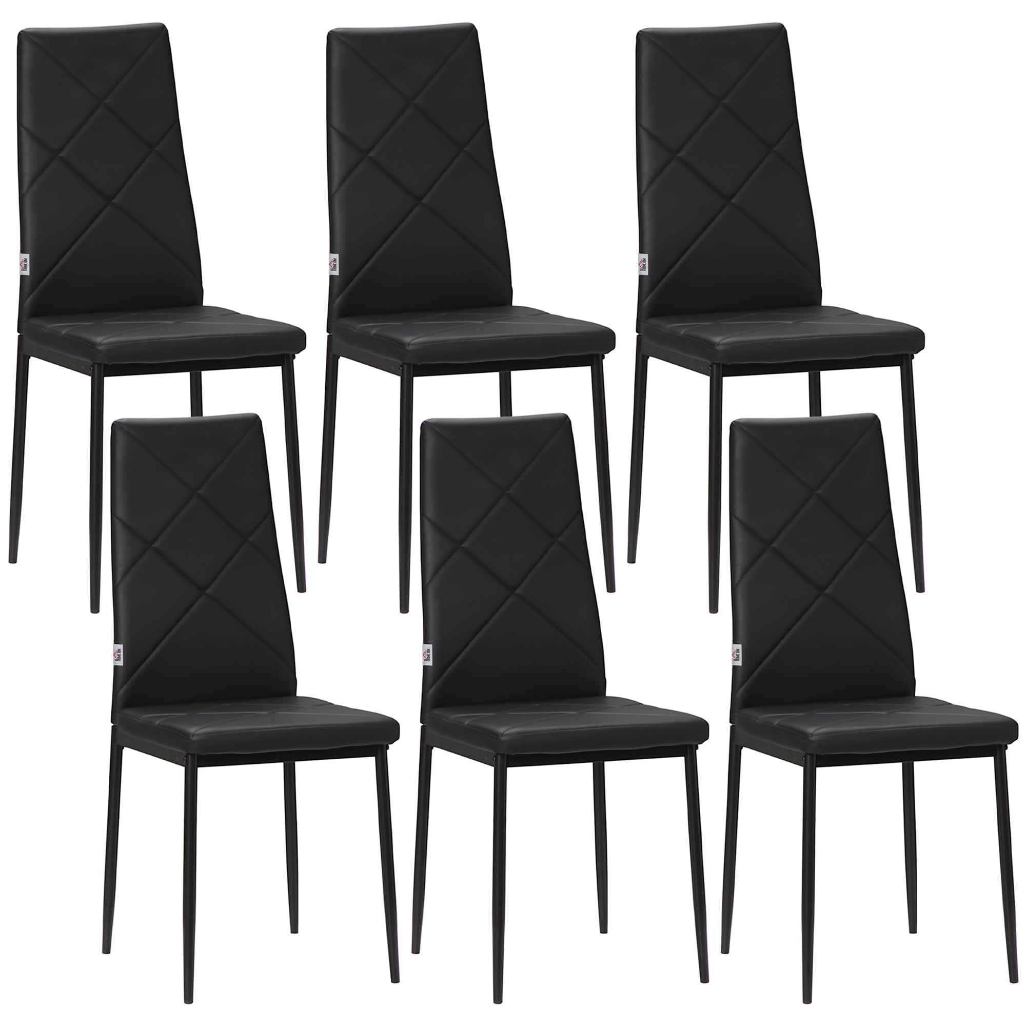 HOMCOM Set of 6 Faux Leather Dining Chairs - Black