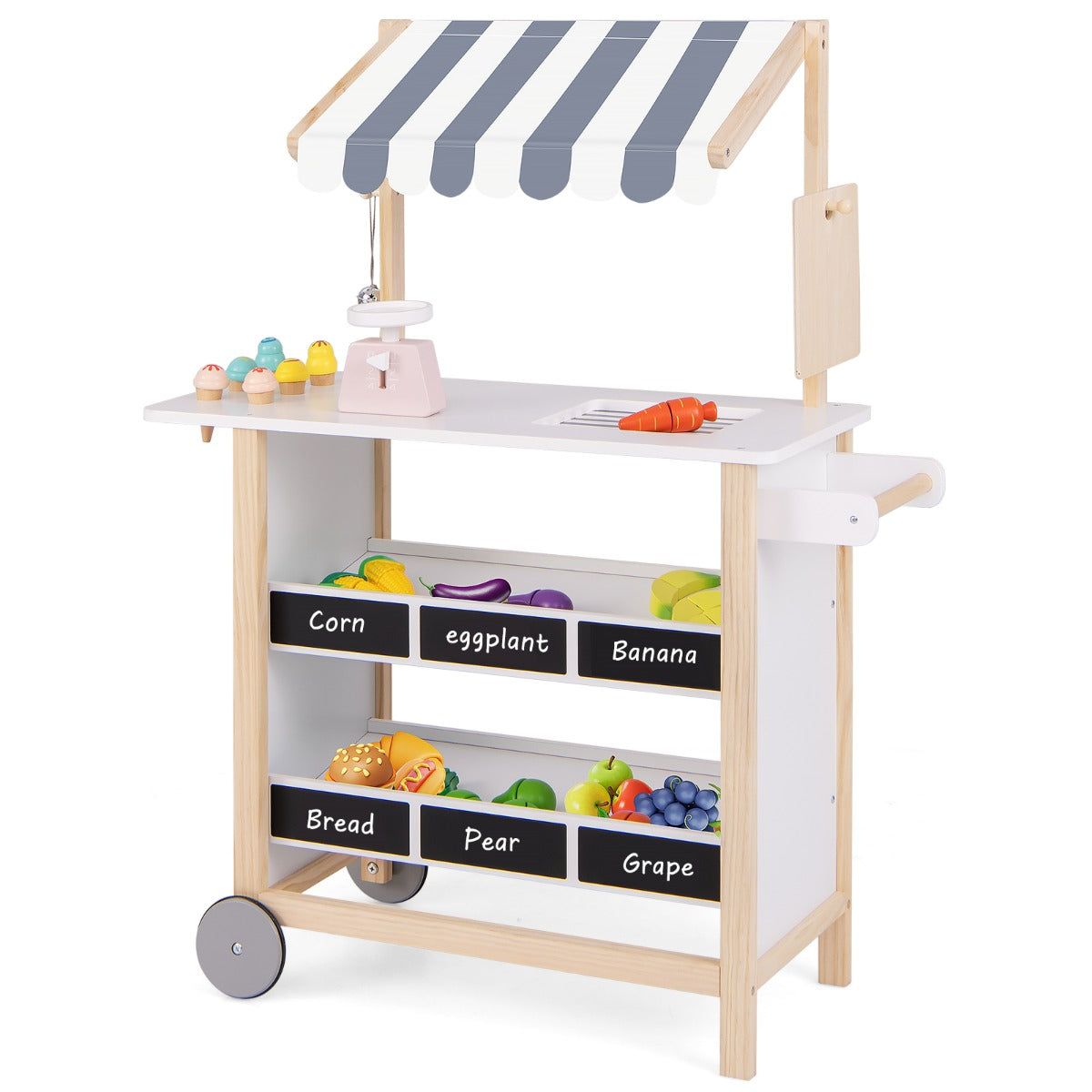 Wooden Pretend Play Kids Grocery Store with Chalkboard-White