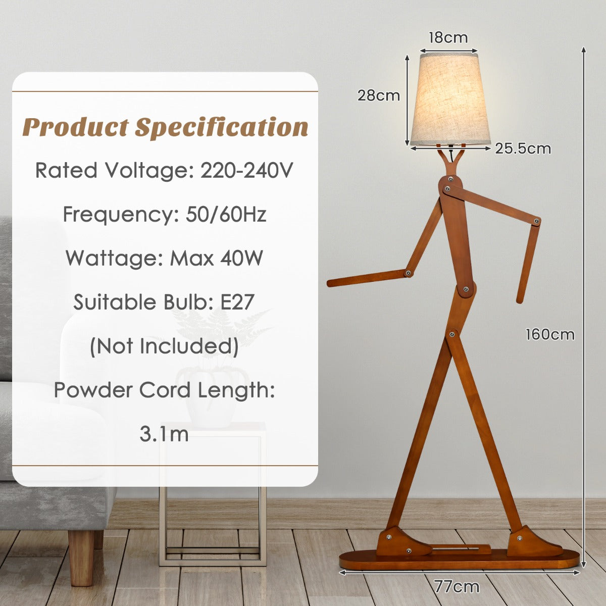 Wooden Floor Lamp with Adjustable Joints and Changeable Shape
