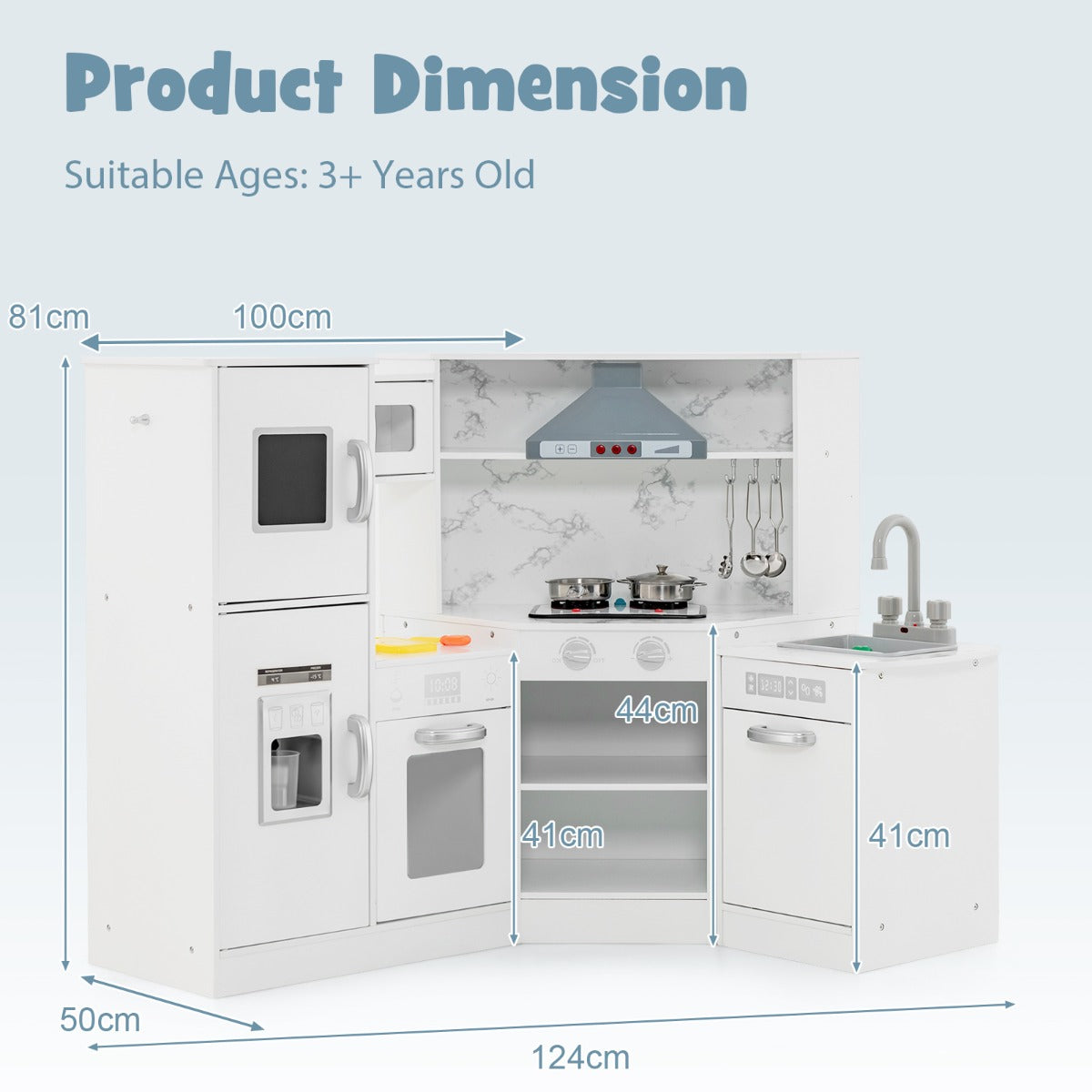 Kids Corner Kitchen Playset with Separated Washing Basin-White