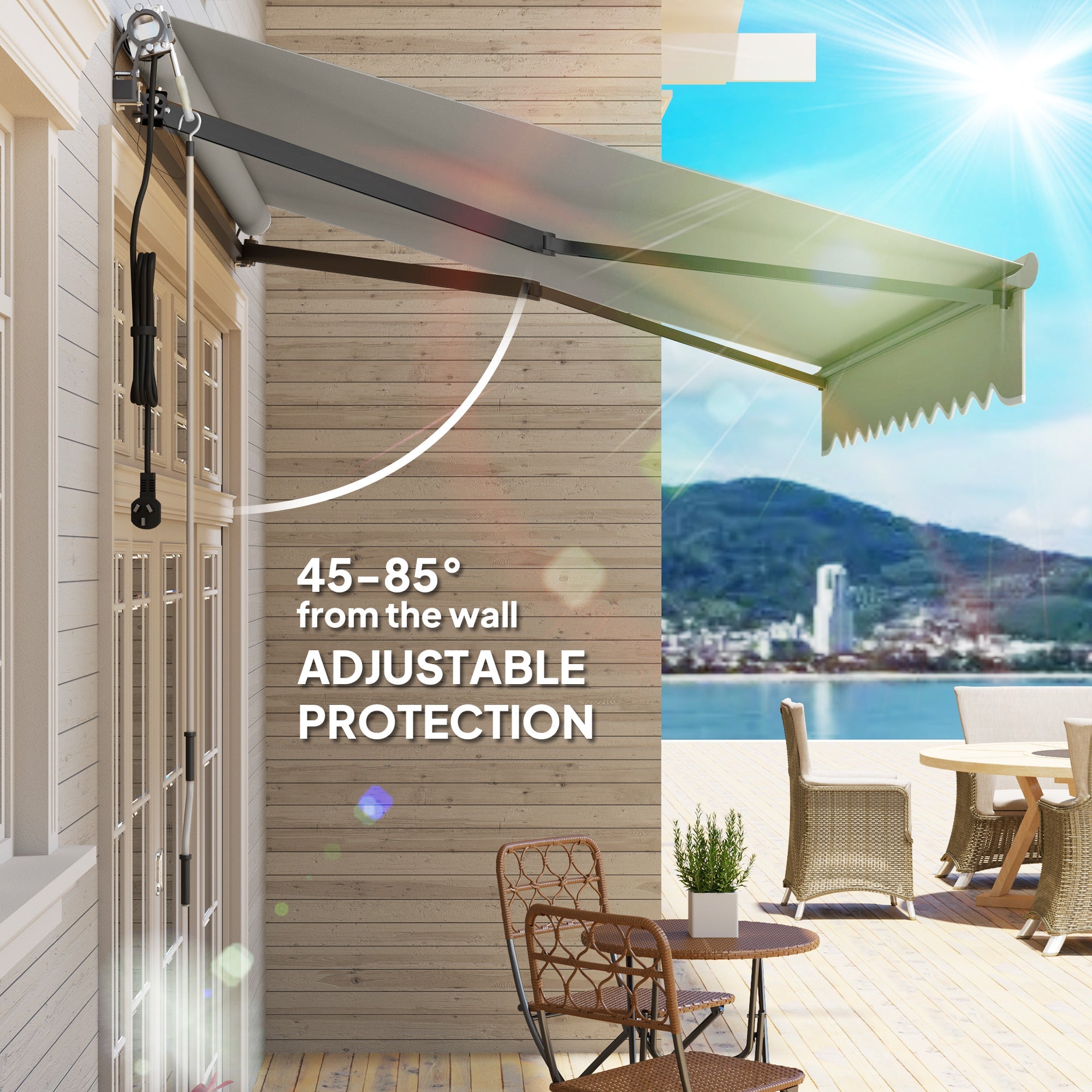 Outsunny 3 x 2.5m Electric Awning with Remote Controller, Aluminium Frame DIY Retractable Awning, UV30+ Sun Shade Canopy for Garden Patio Deck Door Window, Light Grey