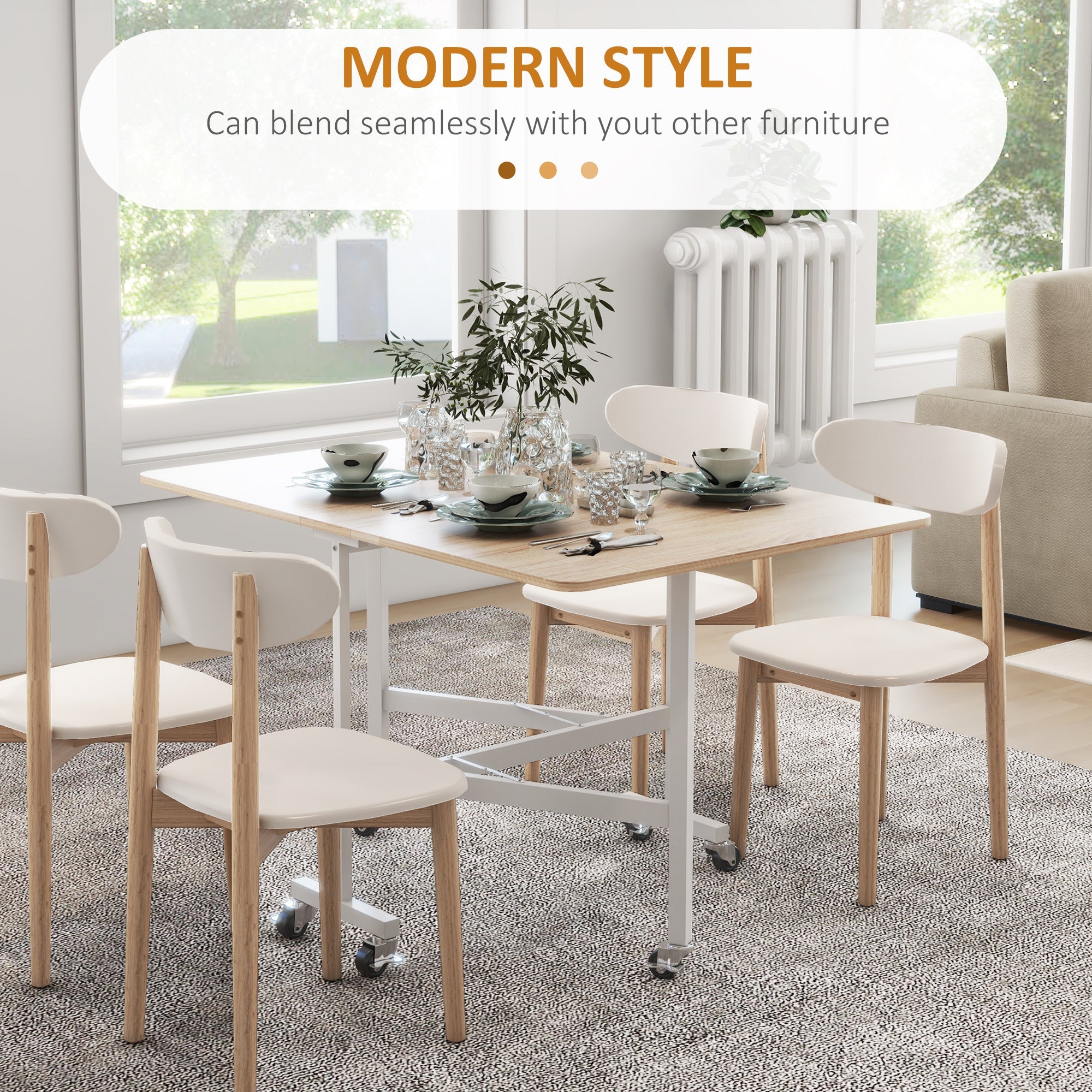 HOMCOM 4-6 Person Drop Leaf Dining Table - Oak