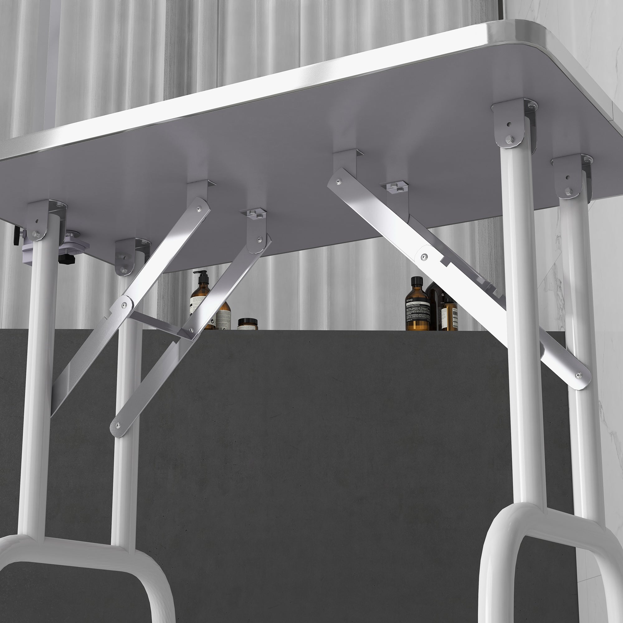 PawHut 32" Foldable Dog Grooming Table Pet Drying Beauty Table Adjustable Fixed Arm Rubber Top, Pink