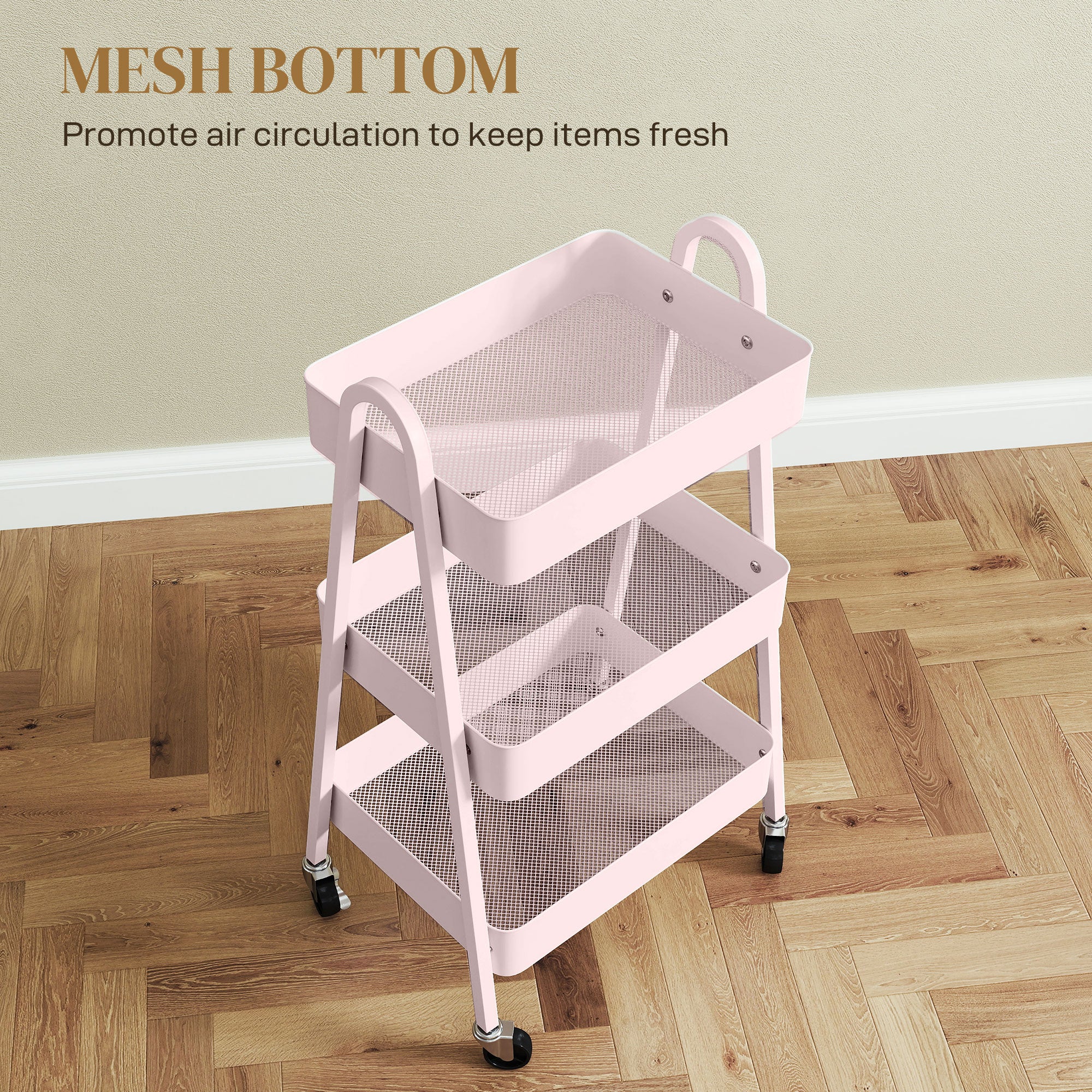HOMCOM Three-Tier Storage Trolley - Pink
