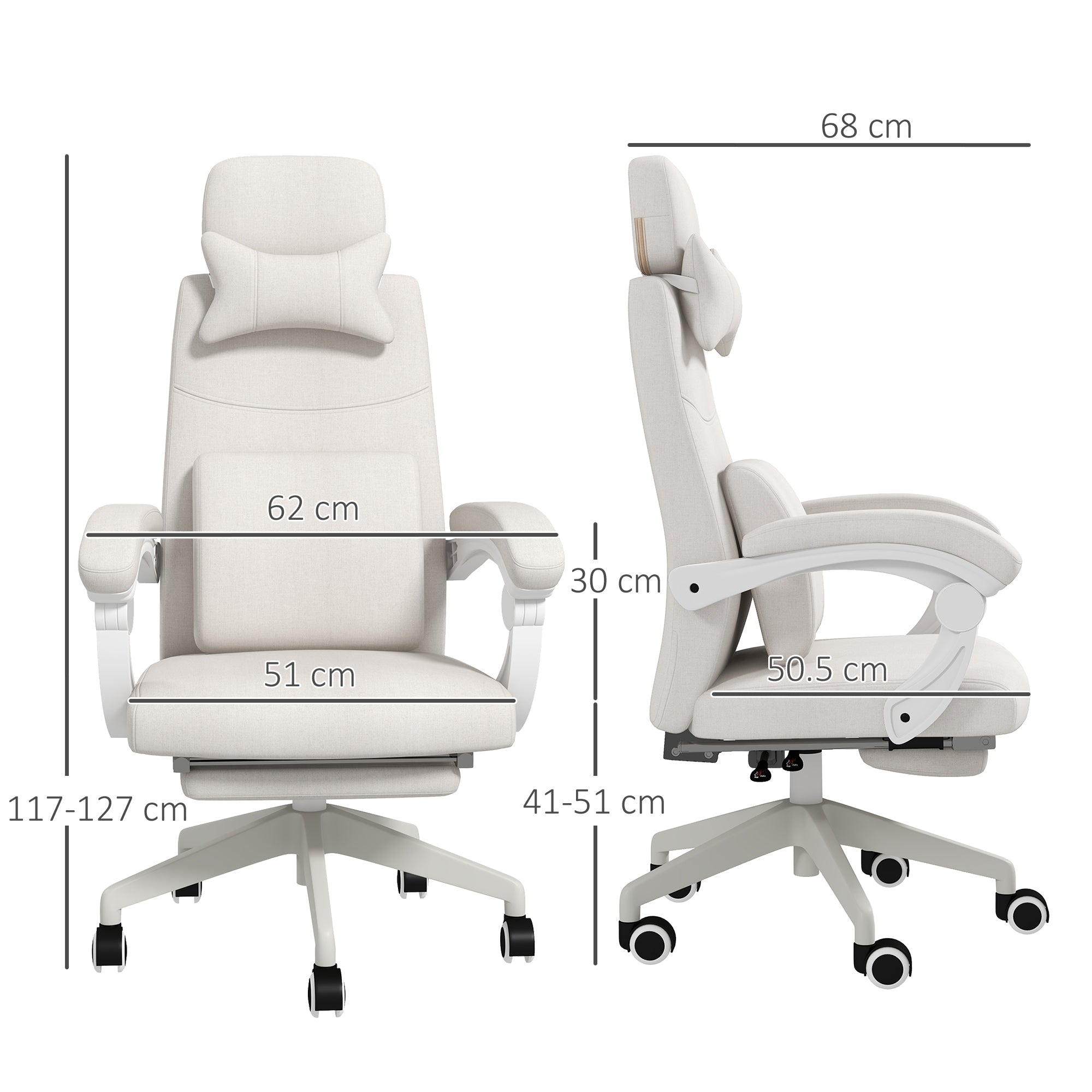 Vinsetto Linen-Look Office Chair, with 160√Ç¬∞ Reclining Back and Footrest - White