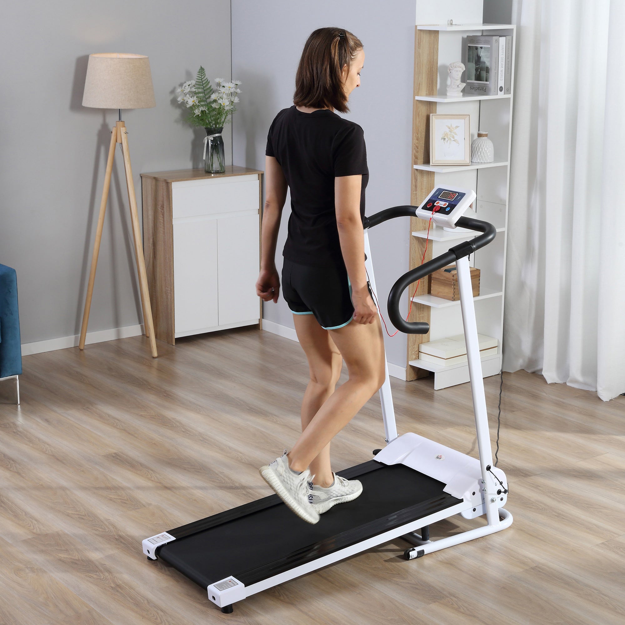 HOMCOM Folding Treadmill with Incline, Walking Pad Treadmill for Home, 1-10km/h Under Desk Running Machine with LCD Display and Wheels, No Assembly, White