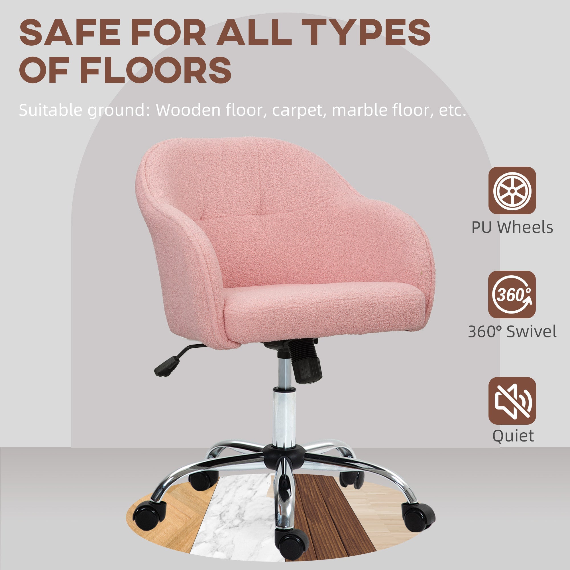 HOMCOM 46-56 cm Teddy Fleece Office Chair - Pink