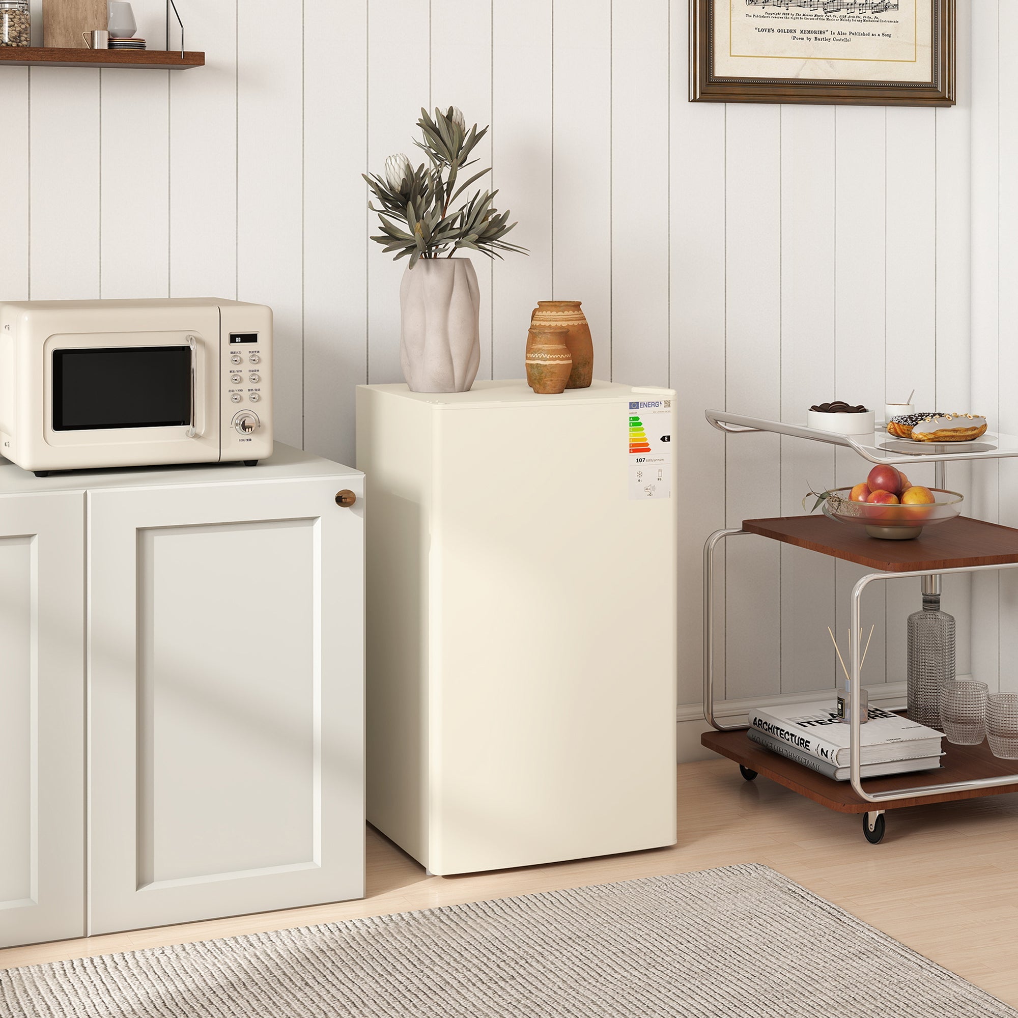 HOMCOM 91 Litre Freestanding Under Counter Fridge Freezer, Small Fridge with Chiller Box, Adjustable Thermostat, 47.5cm Wide, Beige