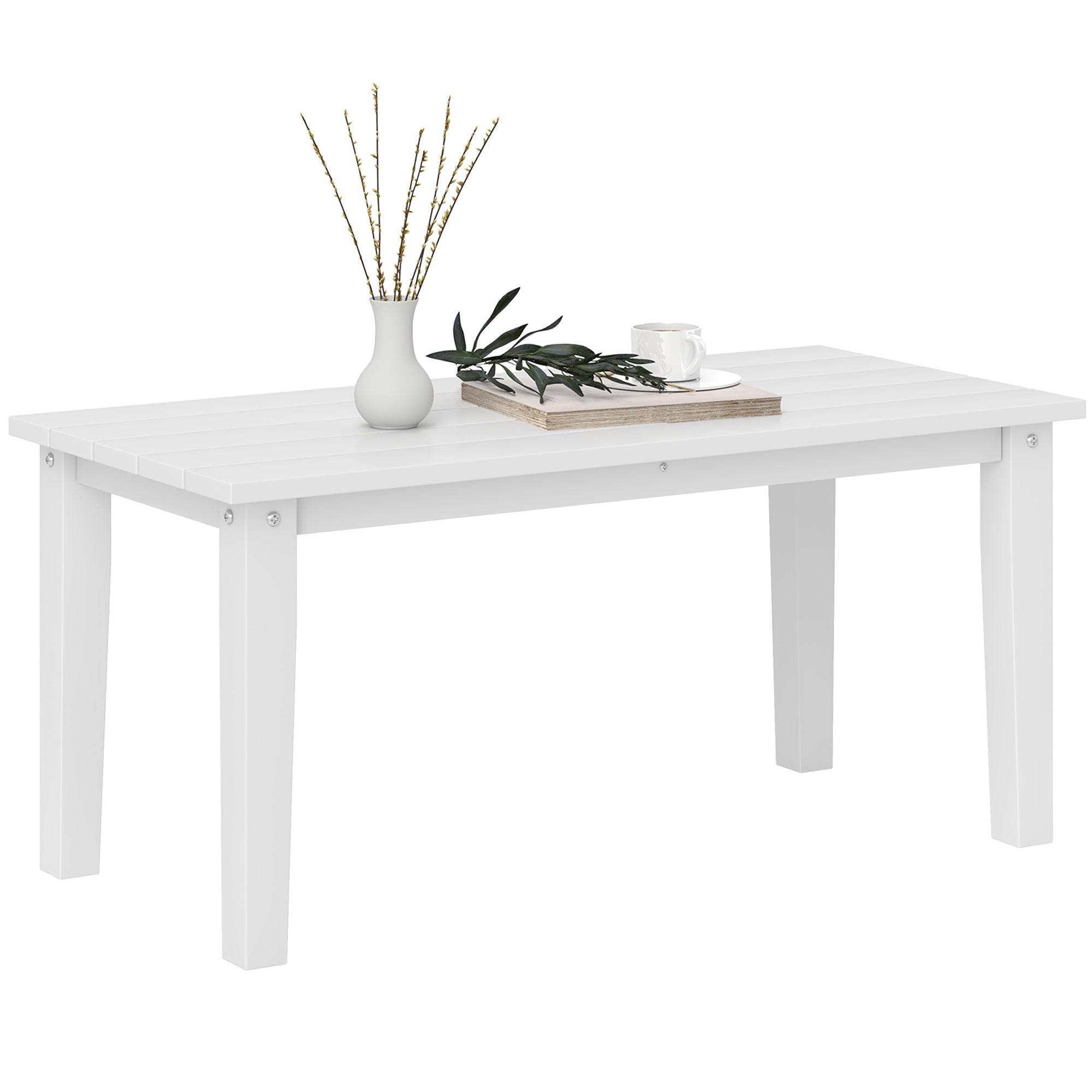 Outsunny Outdoor Garden Coffee Table, HDPE All-Weather Rectangular Outdoor Garden Table with Slatted Tabletop for Patio, Balcony, 91 x 44 x 42 cm, White