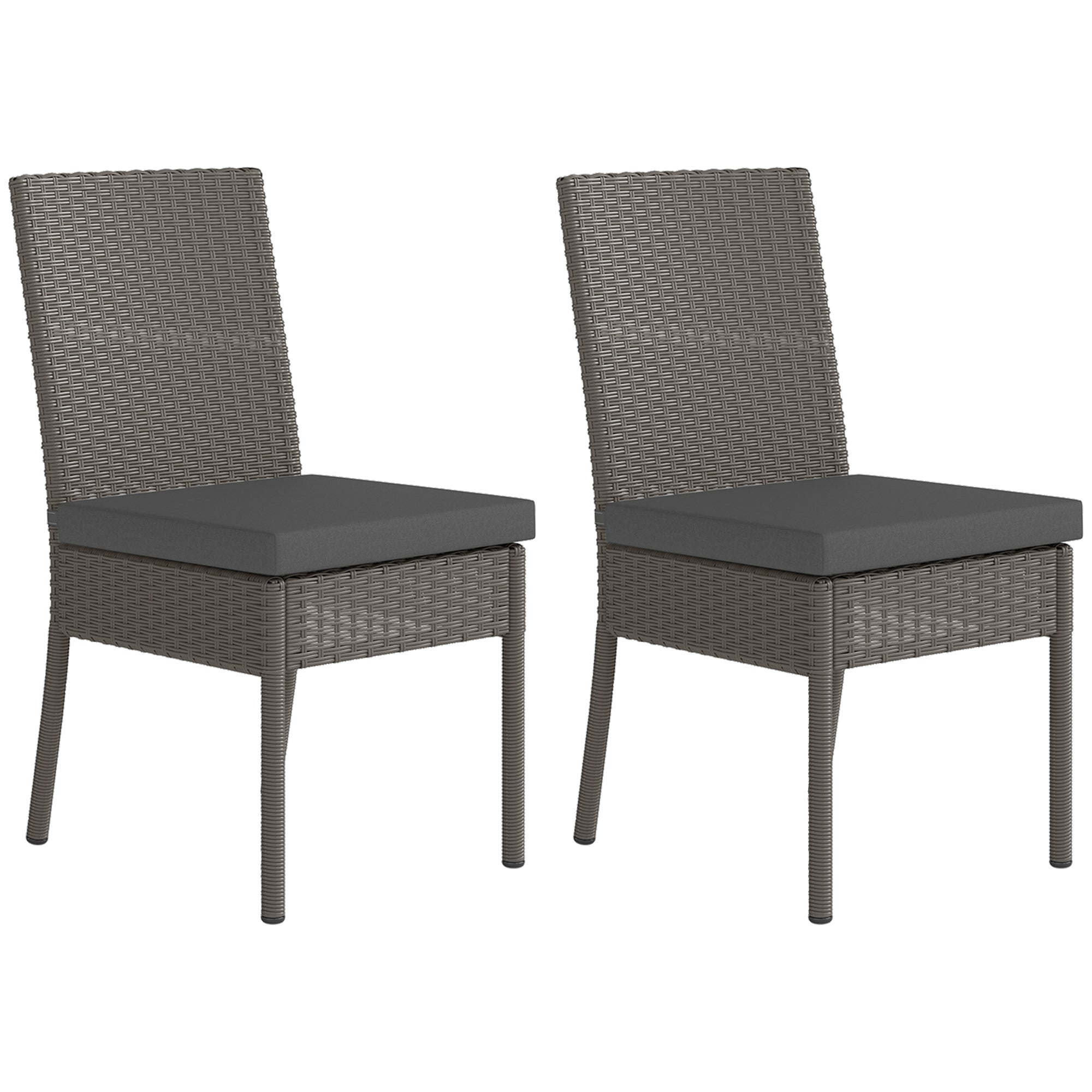 Outsunny Set of Two Armless Rattan Garden Chairs - Dark Grey