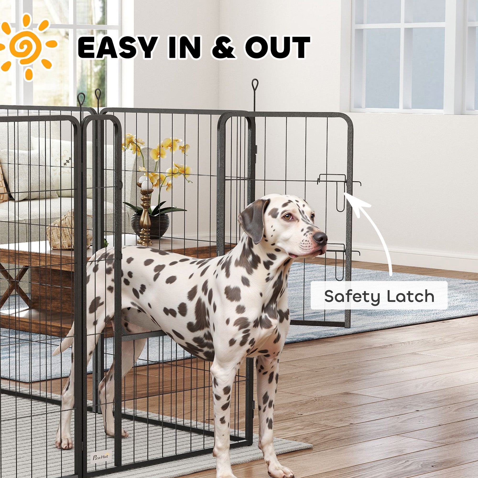 PawHut Eight-Panel Dog Playpen with Door, for Large Dogs, Indoors, Outdoors, 100cm Tall, Black