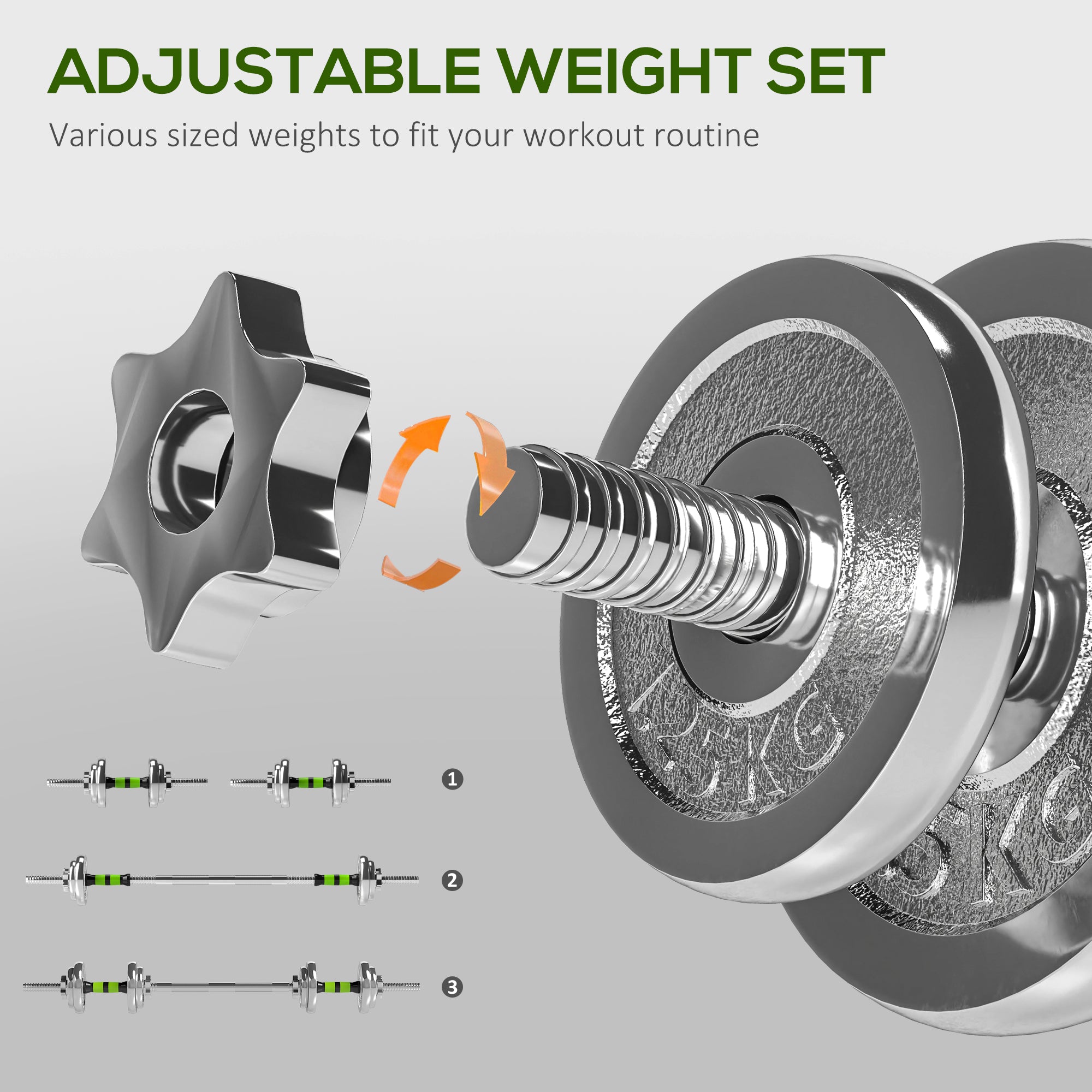 SPORTNOW 20kg 2-in-1 Barbell and Dumbbell Set, with Non-Slip Handle, for Weight Lifting, Training Home Gym