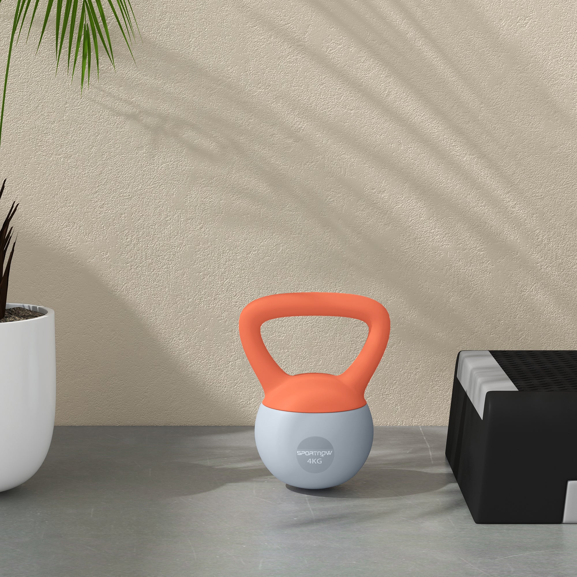 SPORTNOW 4KG Soft Kettlebell, Kettlebell with Non-Slip Handle for Home Gym, Weight Lifting, Strength Training, Orange/Grey